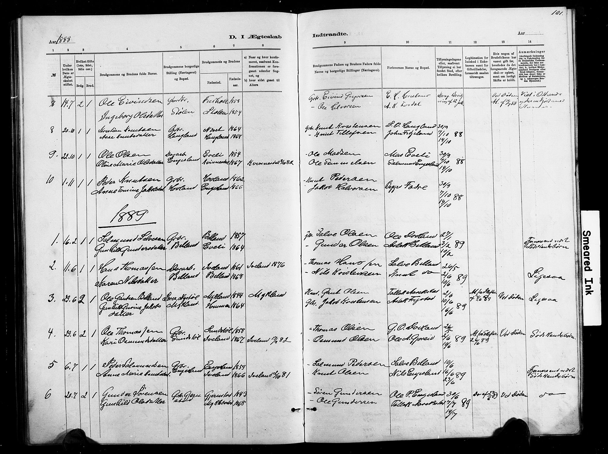Herefoss sokneprestkontor, SAK/1111-0019/F/Fb/Fbb/L0002: Parish register (copy) no. B 2, 1879-1894, p. 101