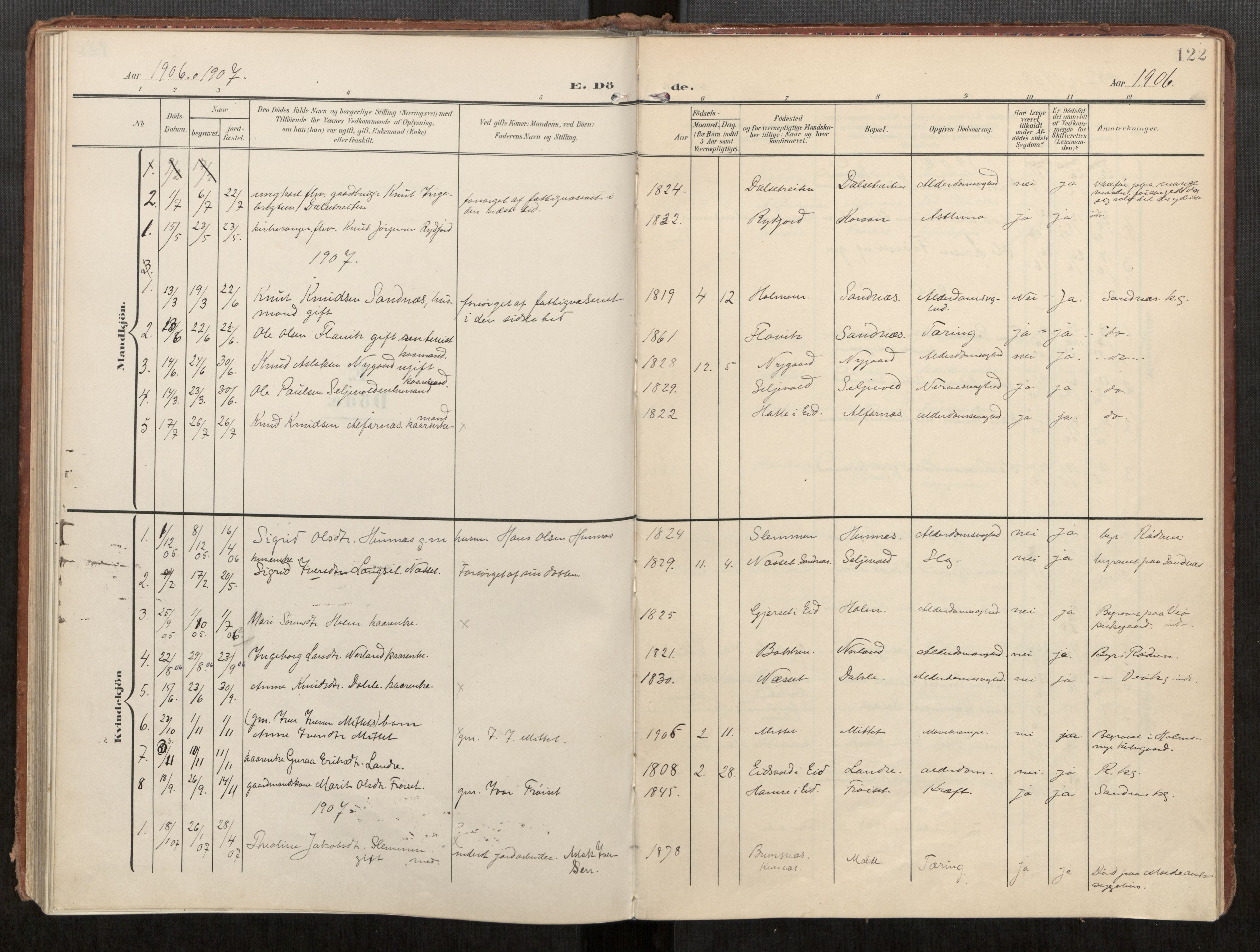 Ministerialprotokoller, klokkerbøker og fødselsregistre - Møre og Romsdal, AV/SAT-A-1454/549/L0618: Parish register (official) no. 549A01, 1906-1927, p. 122