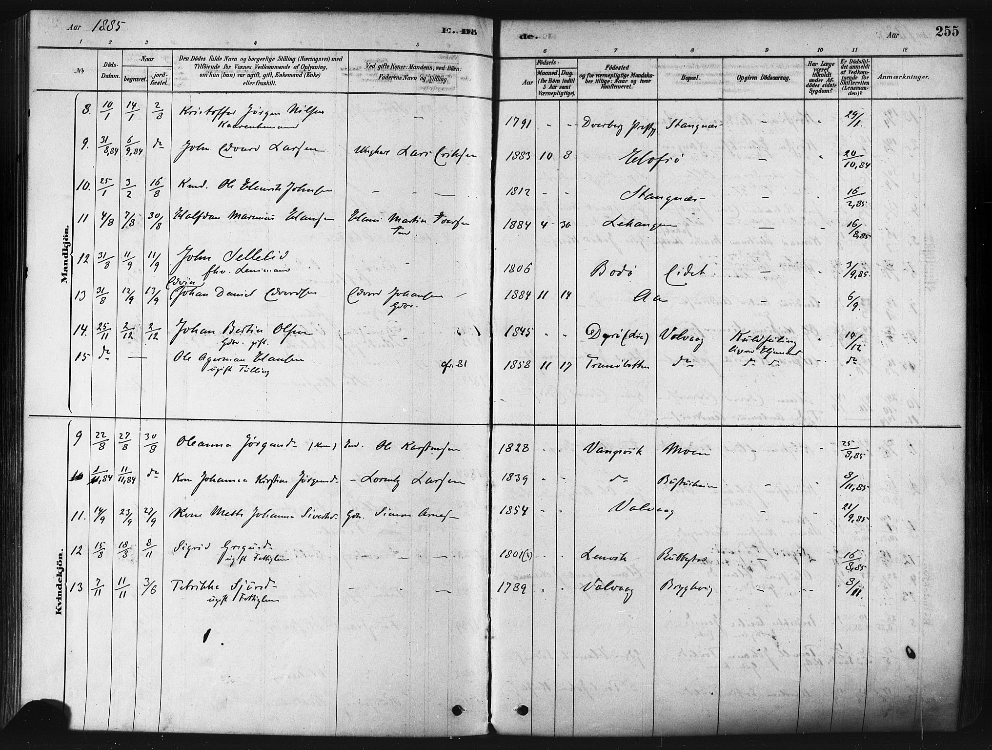 Tranøy sokneprestkontor, AV/SATØ-S-1313/I/Ia/Iaa/L0009kirke: Parish register (official) no. 9, 1878-1904, p. 255