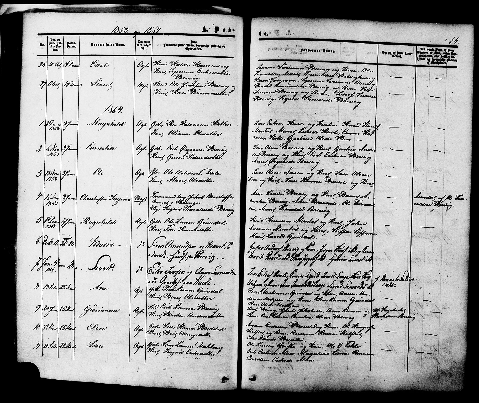 Ministerialprotokoller, klokkerbøker og fødselsregistre - Møre og Romsdal, SAT/A-1454/545/L0586: Parish register (official) no. 545A02, 1854-1877, p. 54