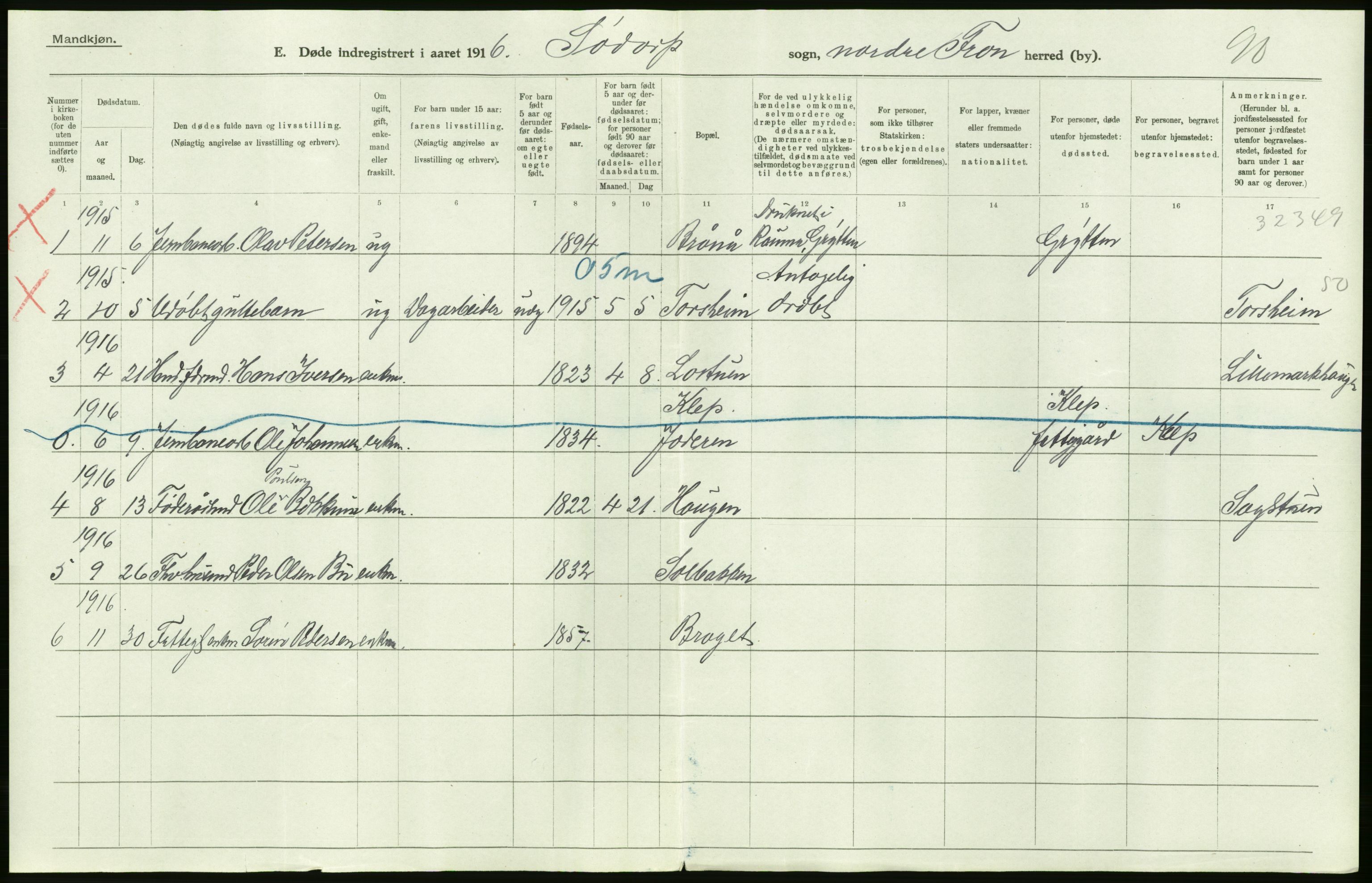 Statistisk sentralbyrå, Sosiodemografiske emner, Befolkning, AV/RA-S-2228/D/Df/Dfb/Dfbf/L0016: Kristians amt: Døde. Bygder og byer., 1916, p. 38