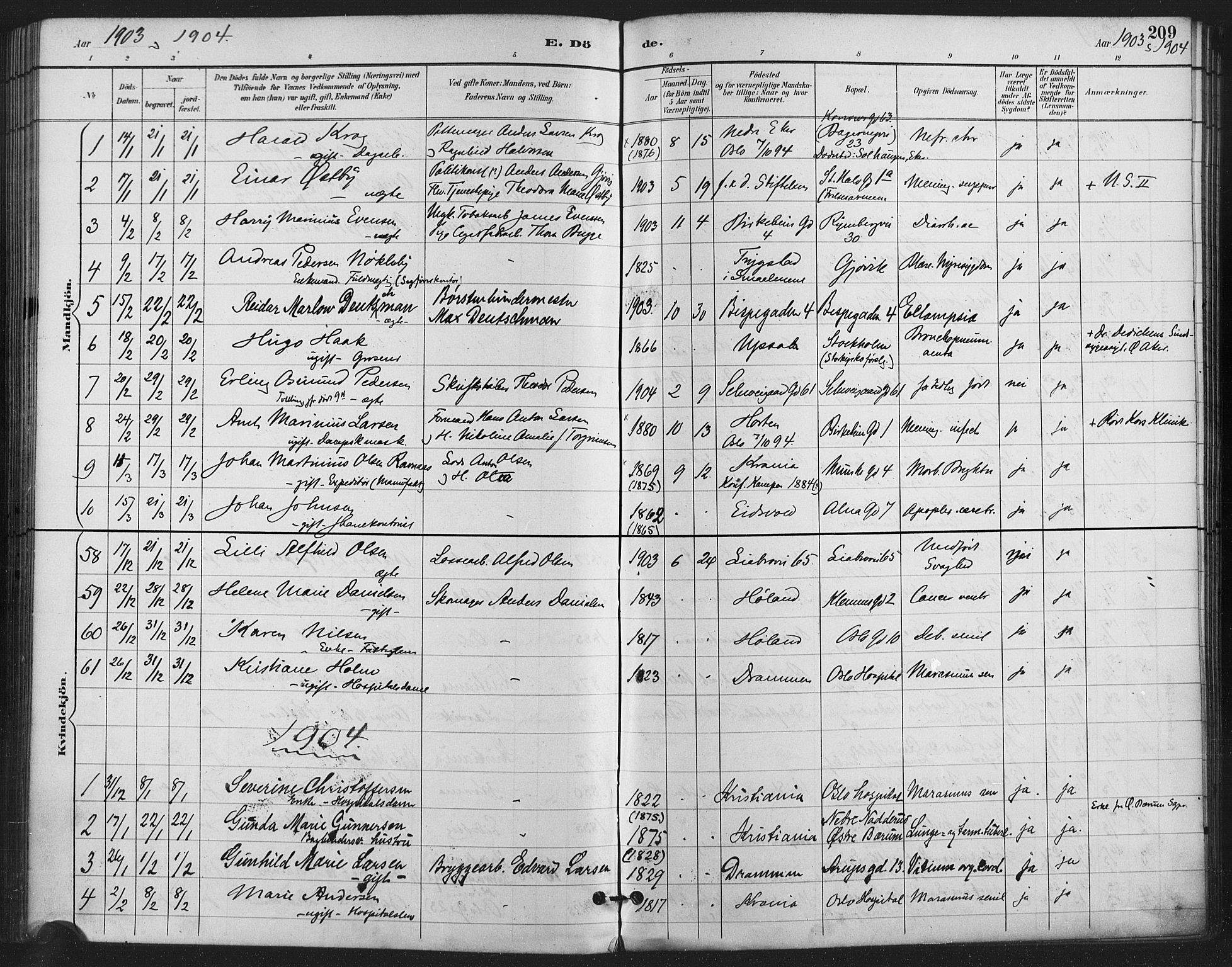 Gamlebyen prestekontor Kirkebøker, AV/SAO-A-10884/F/Fa/L0009: Parish register (official) no. 9, 1888-1909, p. 209