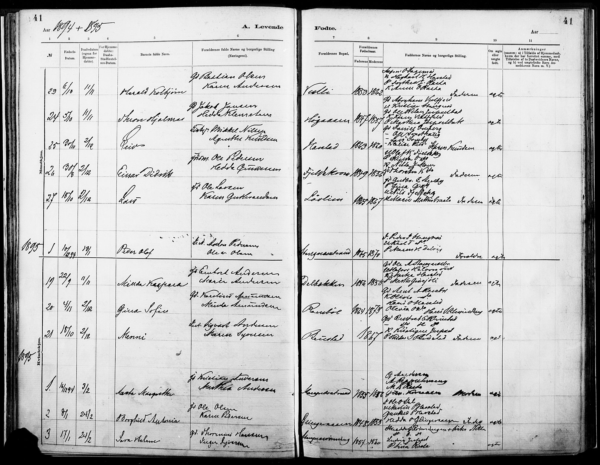 Eidskog prestekontor, SAH/PREST-026/H/Ha/Haa/L0004: Parish register (official) no. 4, 1884-1897, p. 41