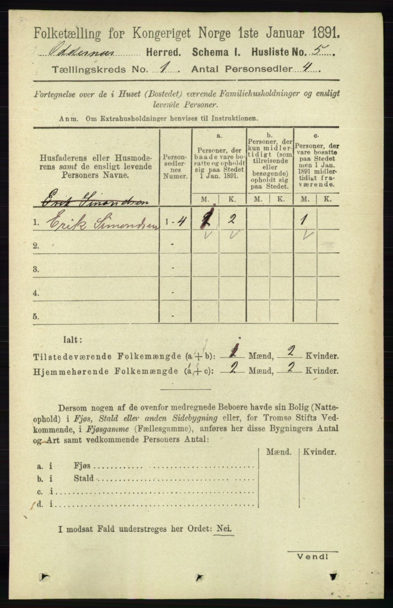 RA, 1891 census for 1012 Oddernes, 1891, p. 42