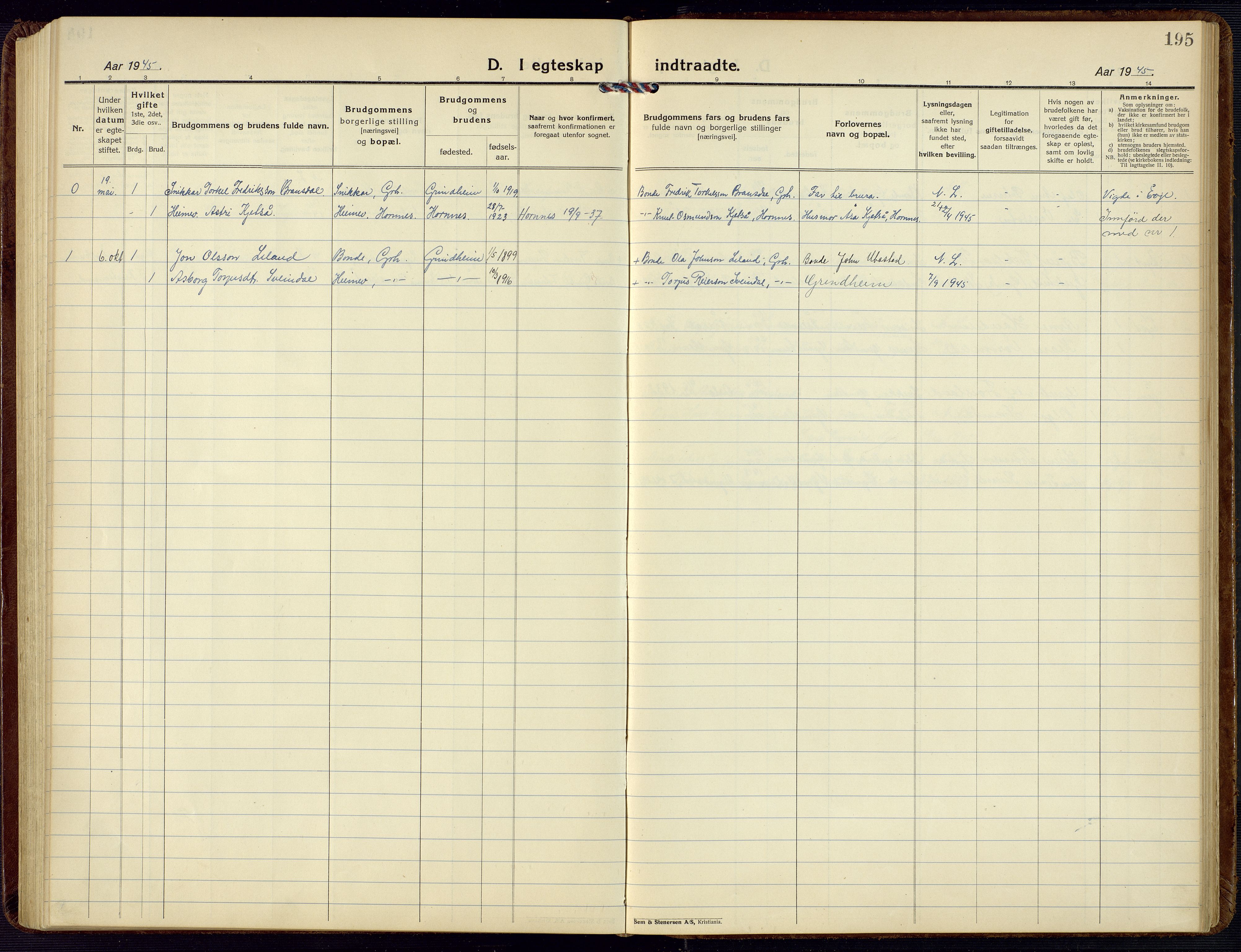 Bjelland sokneprestkontor, SAK/1111-0005/F/Fb/Fbc/L0004: Parish register (copy) no. B 4, 1921-1978, p. 195