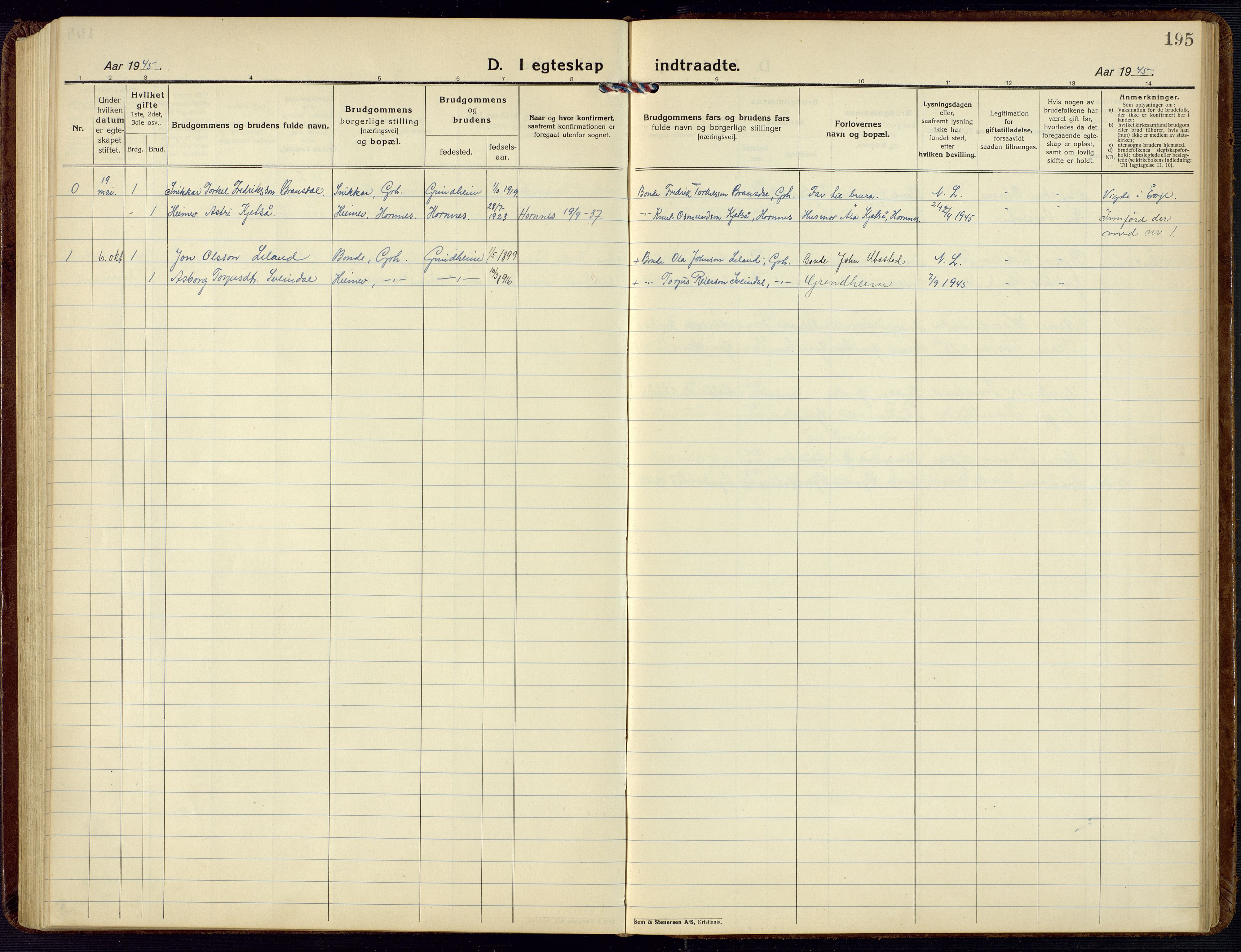 Bjelland sokneprestkontor, AV/SAK-1111-0005/F/Fb/Fbc/L0004: Parish register (copy) no. B 4, 1921-1978, p. 195