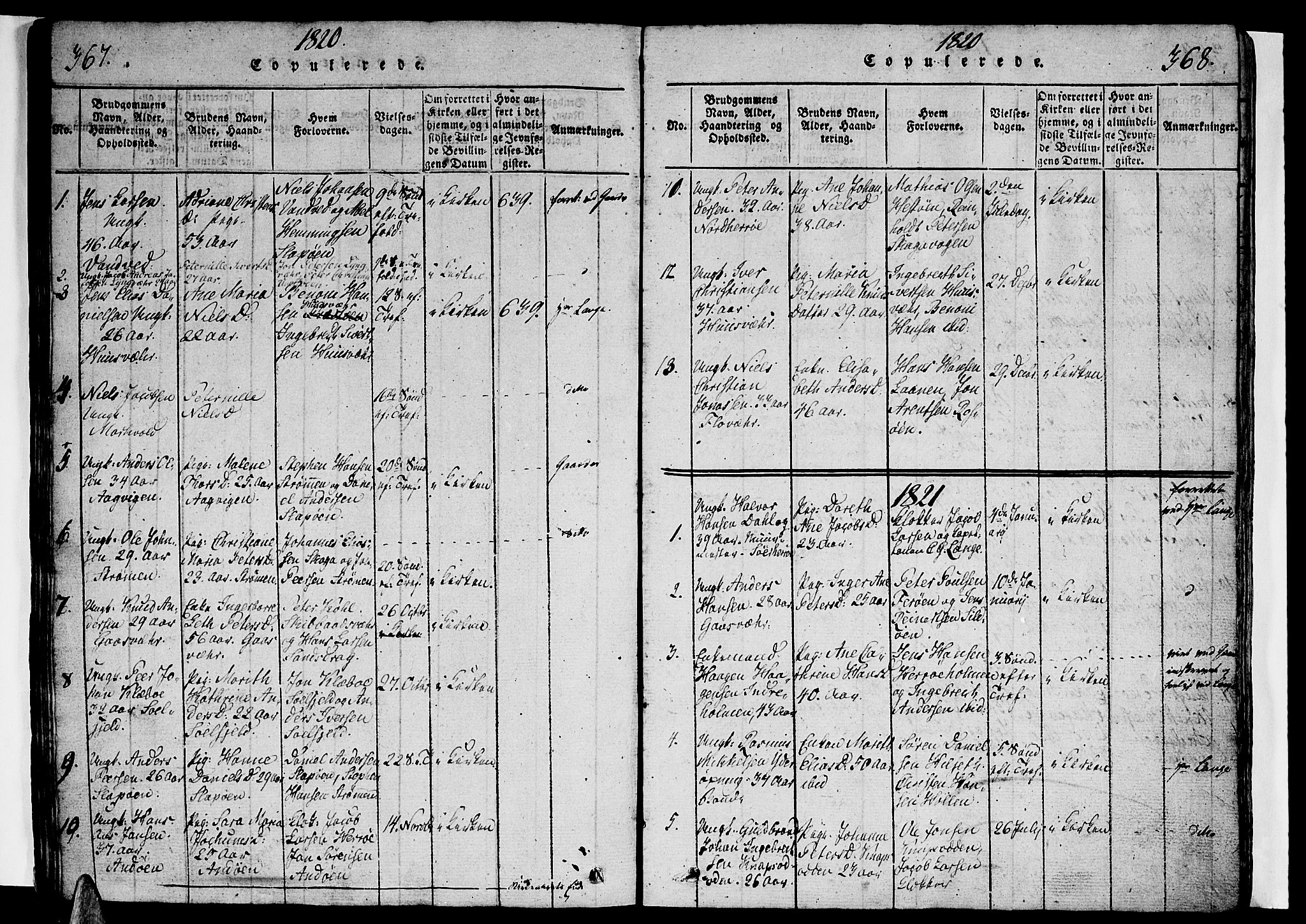 Ministerialprotokoller, klokkerbøker og fødselsregistre - Nordland, AV/SAT-A-1459/834/L0510: Parish register (copy) no. 834C01, 1820-1847, p. 367-368