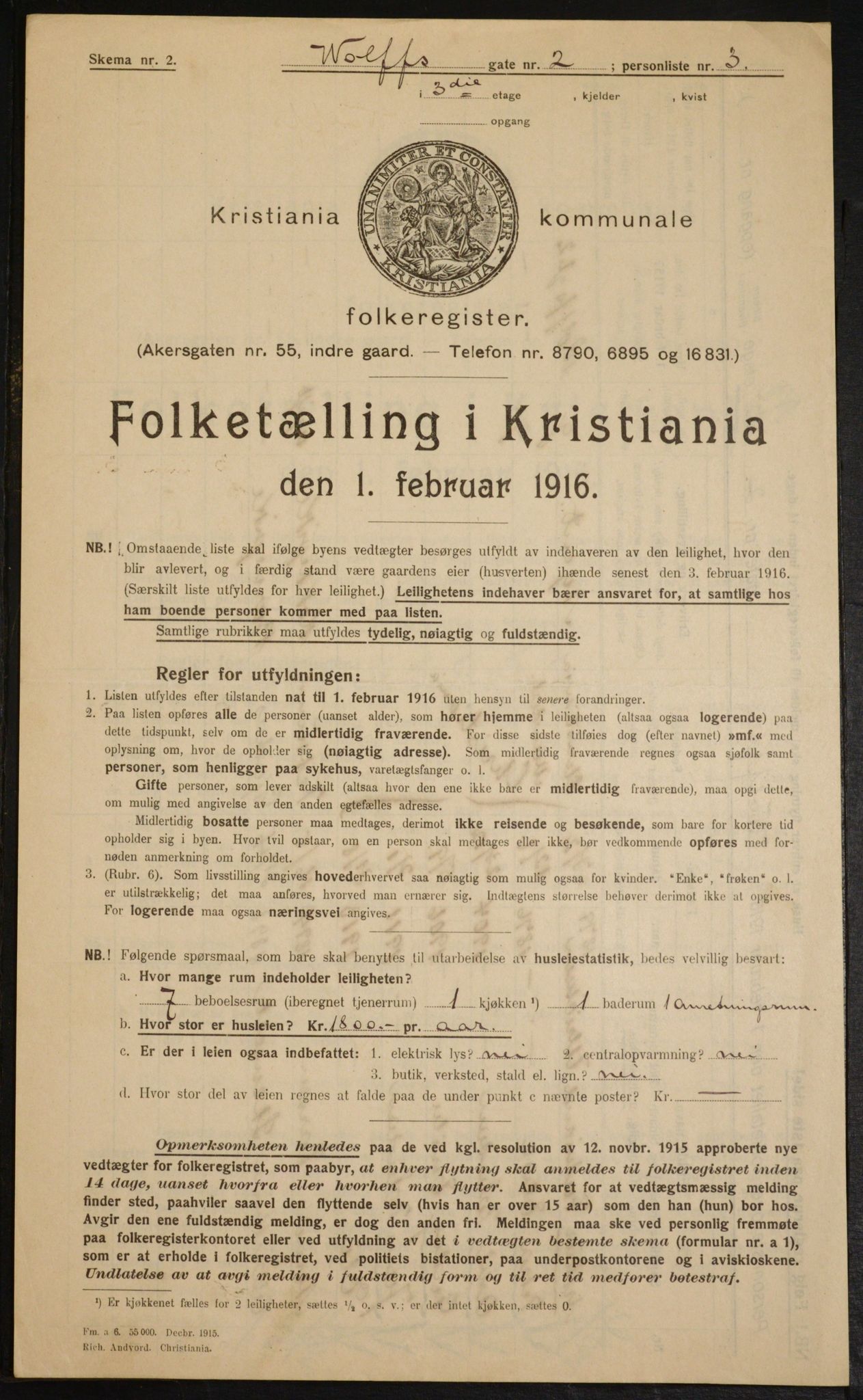 OBA, Municipal Census 1916 for Kristiania, 1916, p. 132173