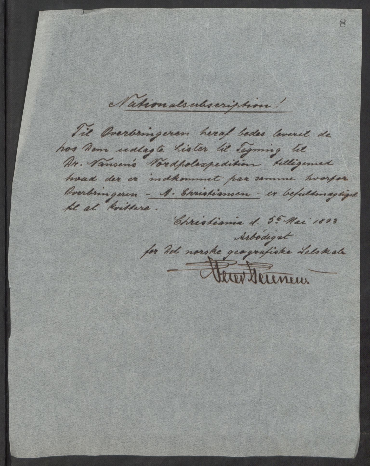 Arbeidskomitéen for Fridtjof Nansens polarekspedisjon, AV/RA-PA-0061/D/L0001/0001: Pengeinnsamlingen / Kopibok, 1893-1895, p. 11