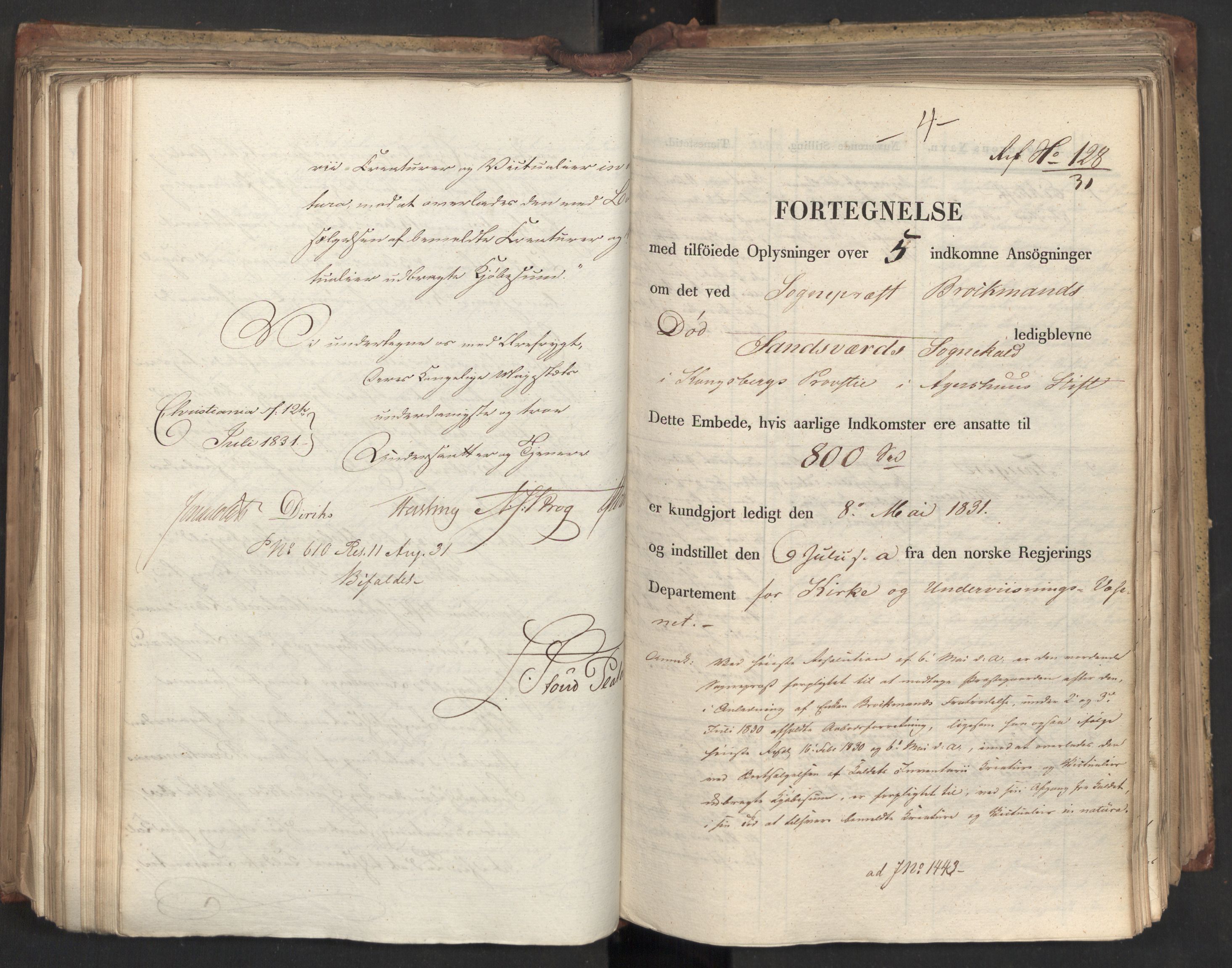 Statsrådsavdelingen i Stockholm, AV/RA-S-1003/D/Da/L0072: Regjeringsinnstillinger nr. 1365-1533, 1831, p. 290