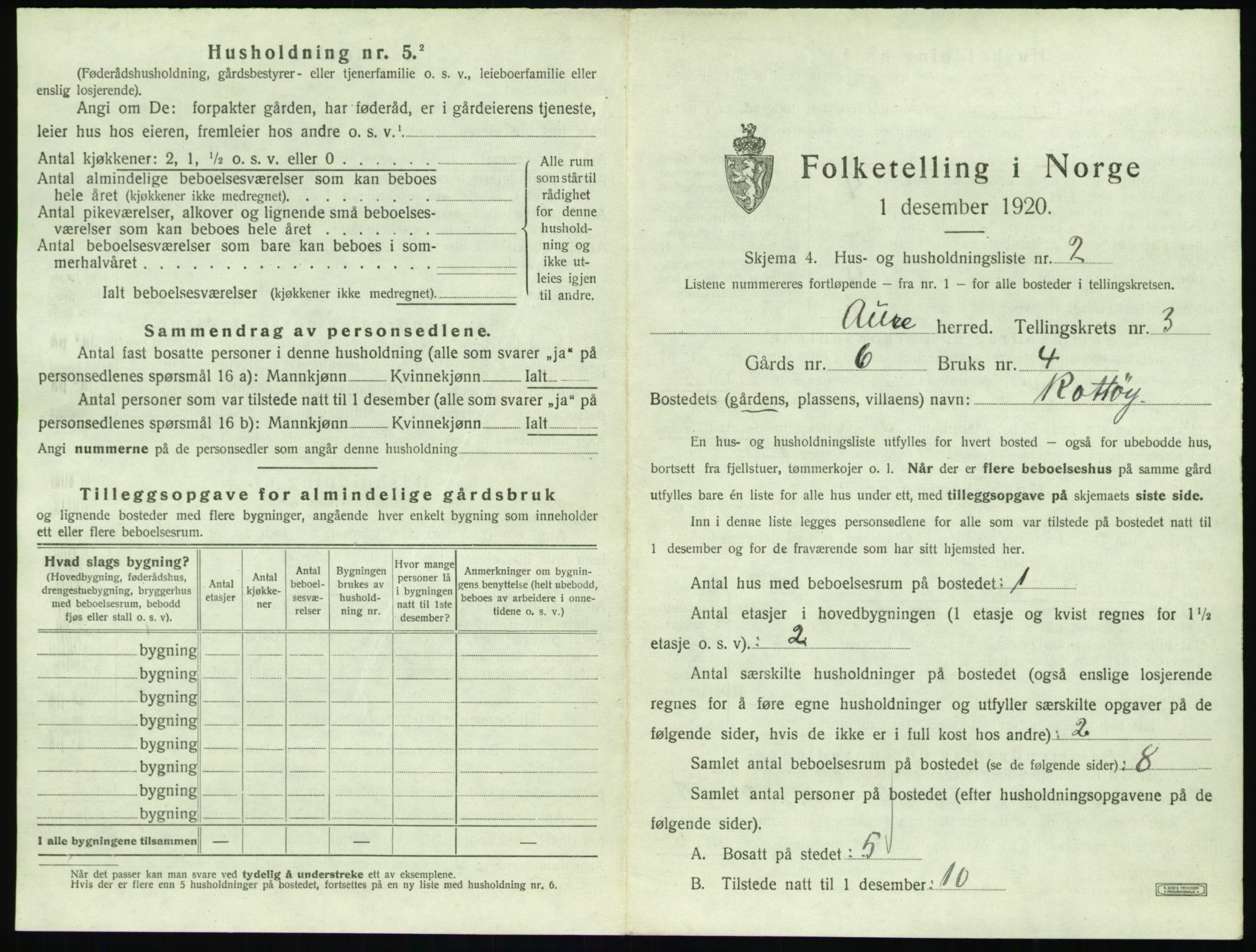 SAT, 1920 census for Aure, 1920, p. 182