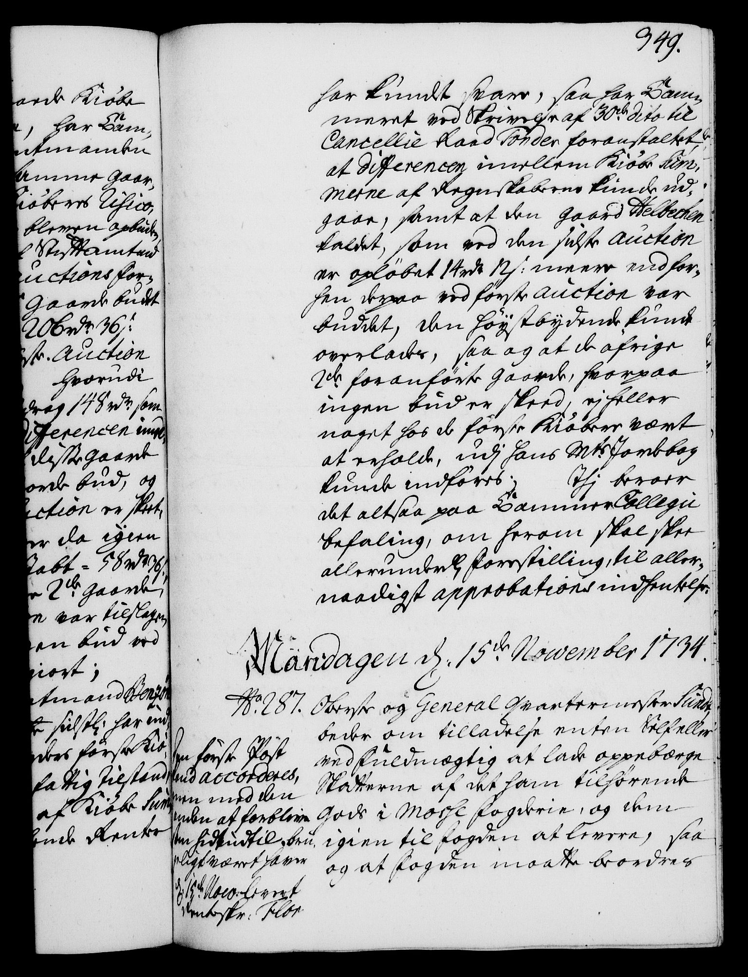 Rentekammeret, Kammerkanselliet, AV/RA-EA-3111/G/Gh/Gha/L0016: Norsk ekstraktmemorialprotokoll (merket RK 53.61), 1734-1735, p. 349