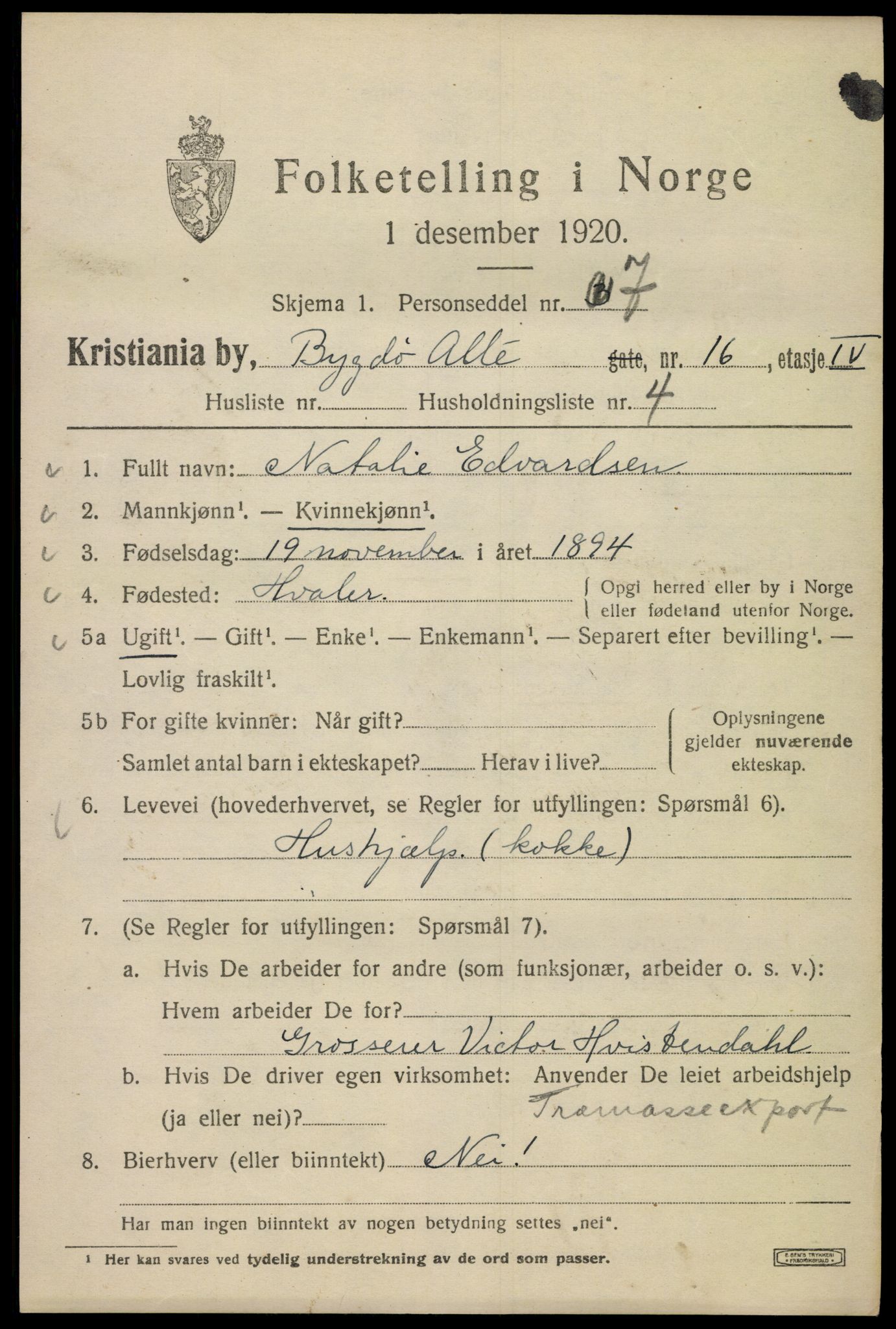 SAO, 1920 census for Kristiania, 1920, p. 176863