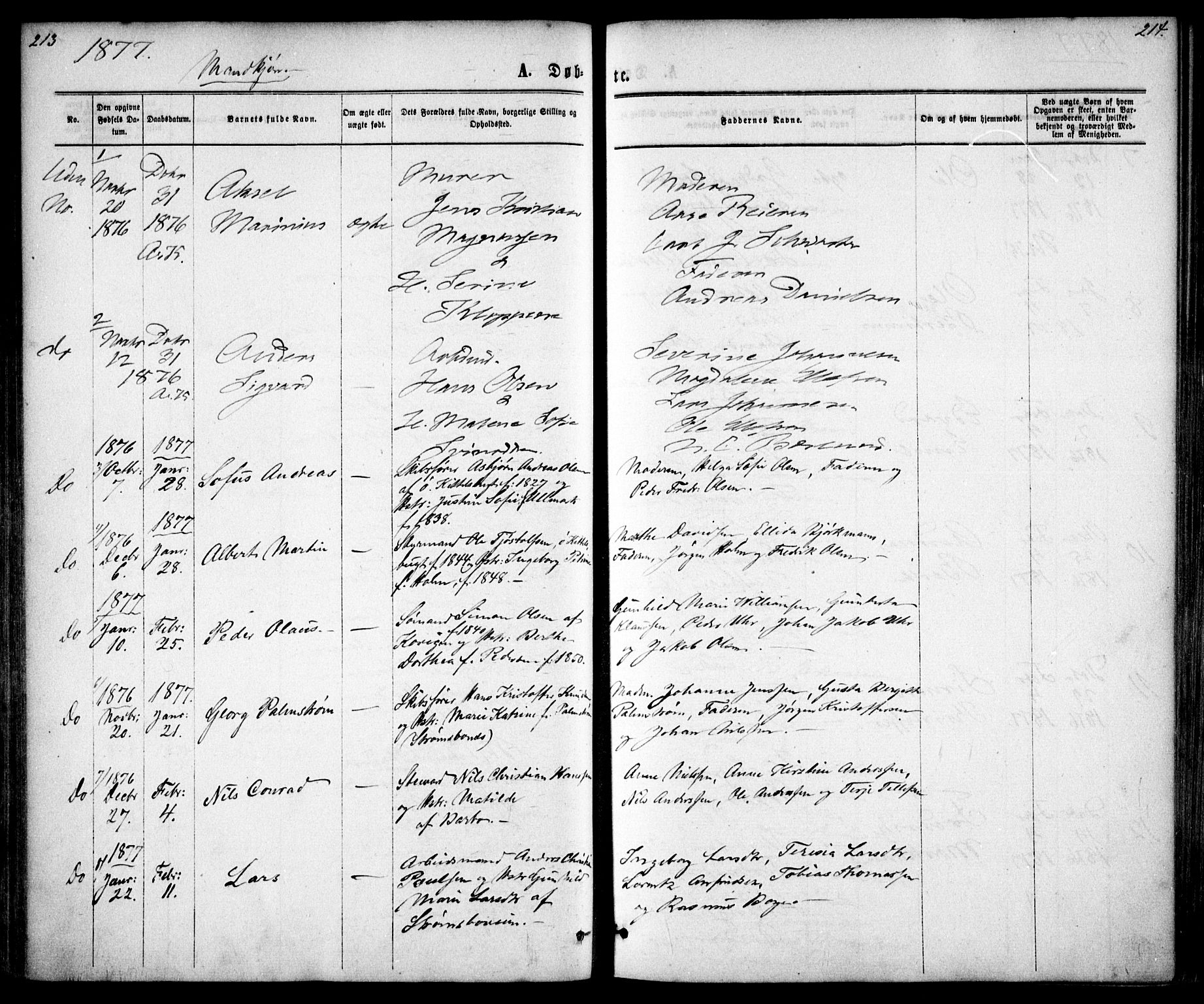 Tromøy sokneprestkontor, AV/SAK-1111-0041/F/Fa/L0008: Parish register (official) no. A 8, 1870-1877, p. 213-214