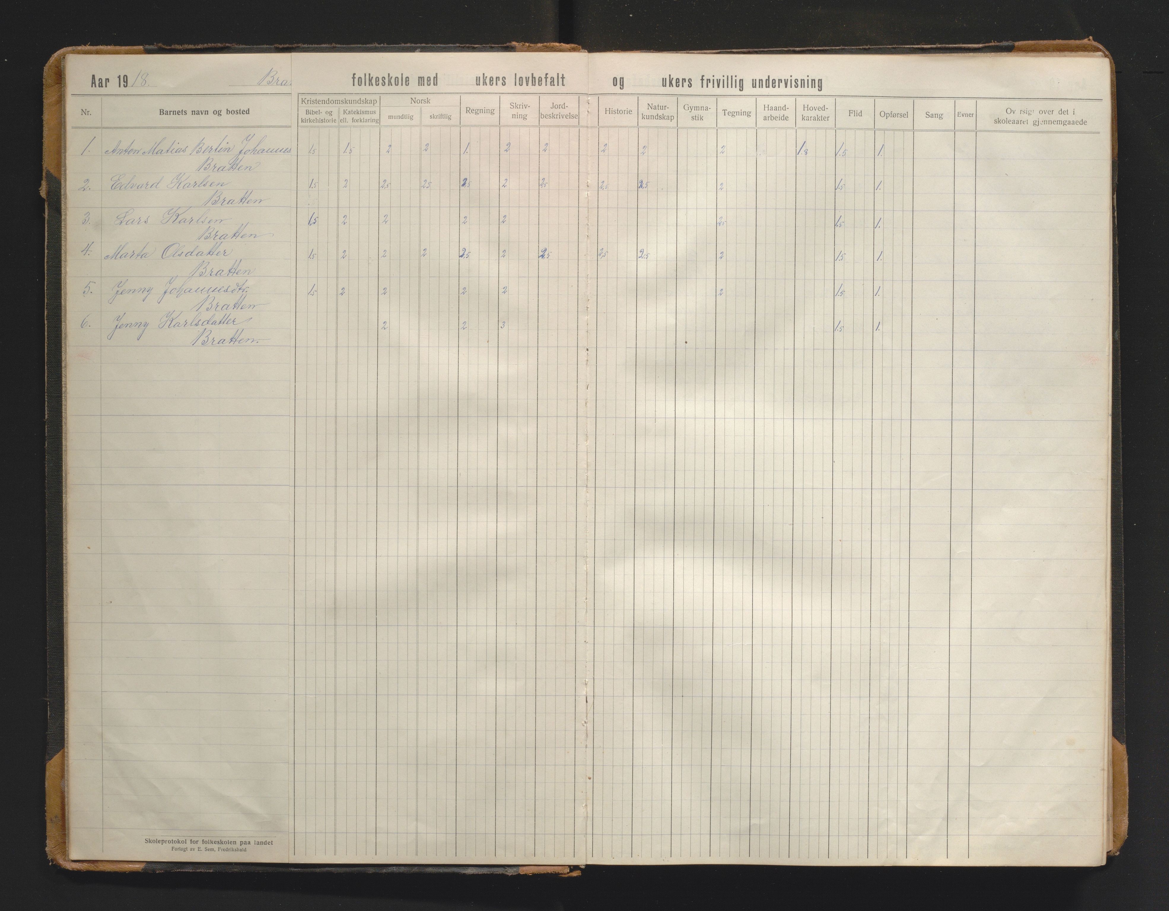 Austevoll kommune. Barneskulane, IKAH/1244-231/F/Fa/L0002: Skuleprotokoll for Bratten skule, 1916-1965