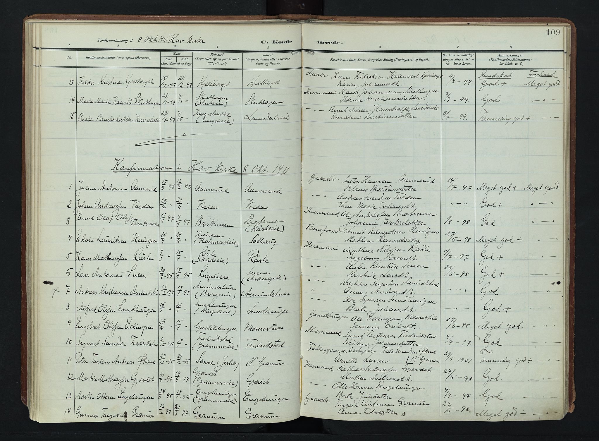 Søndre Land prestekontor, AV/SAH-PREST-122/K/L0007: Parish register (official) no. 7, 1905-1914, p. 109