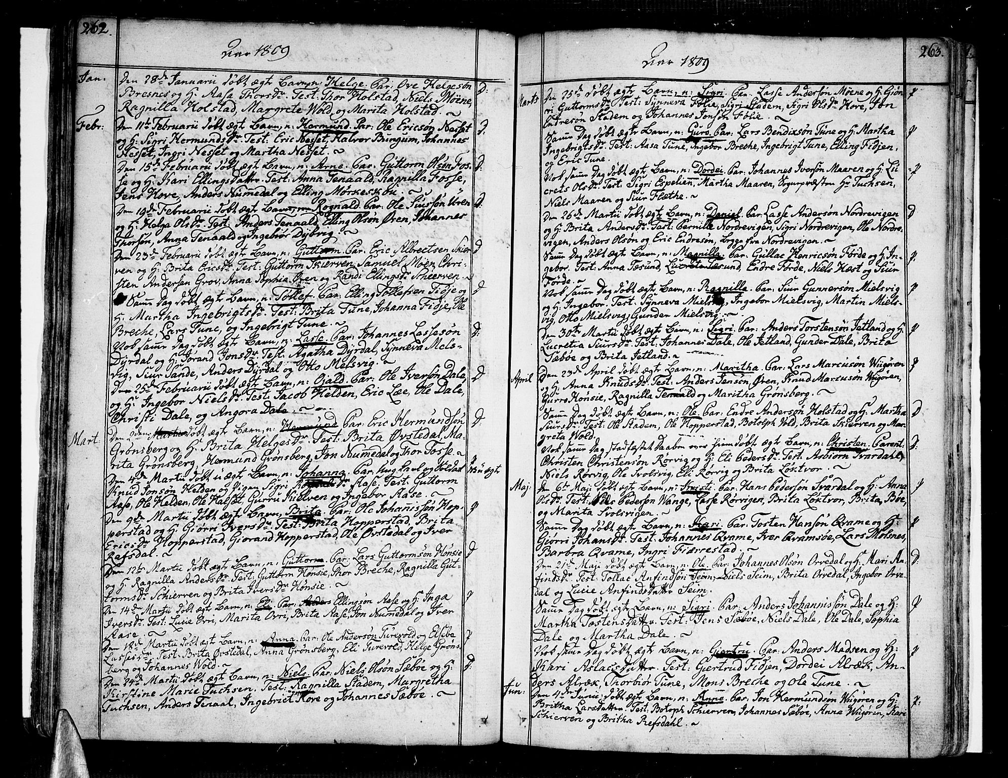 Vik sokneprestembete, AV/SAB-A-81501/H/Haa/Haaa/L0005: Parish register (official) no. A 5, 1787-1820, p. 262-263