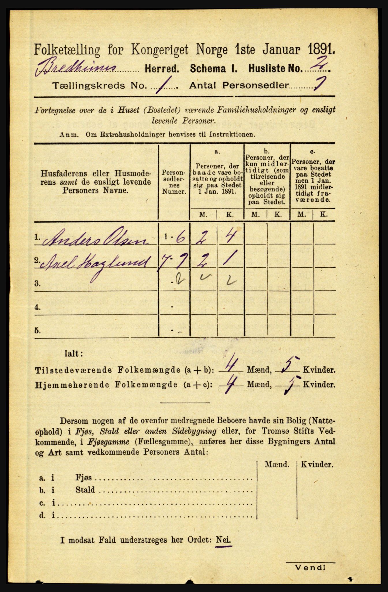 RA, 1891 census for 1446 Breim, 1891, p. 20