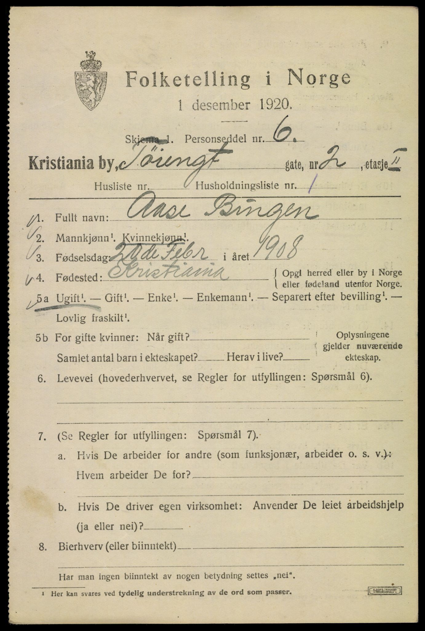 SAO, 1920 census for Kristiania, 1920, p. 604781