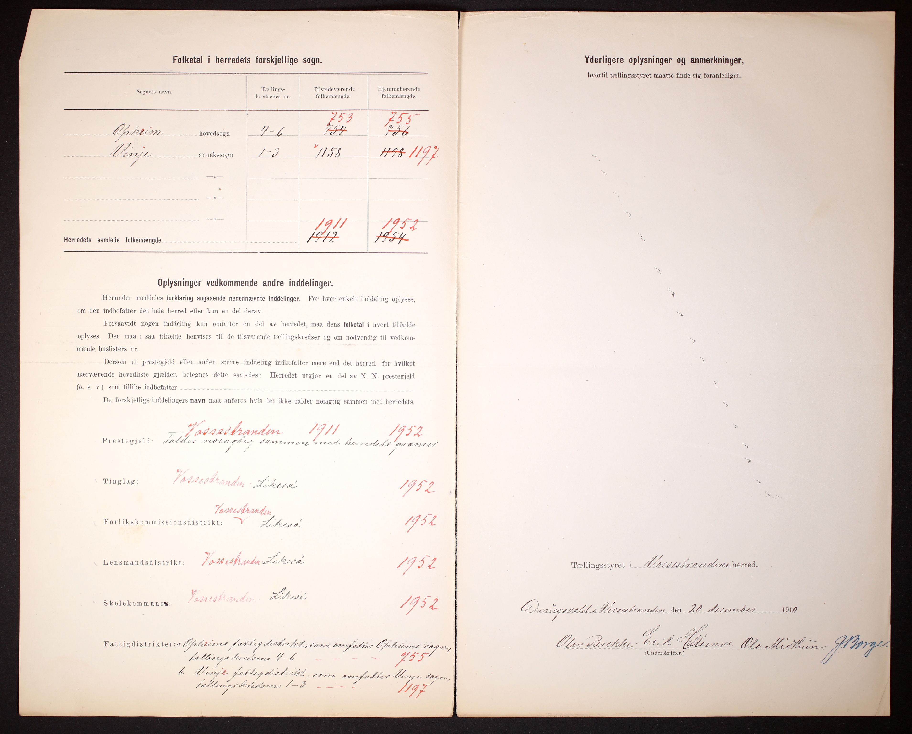 RA, 1910 census for Vossestrand, 1910, p. 3