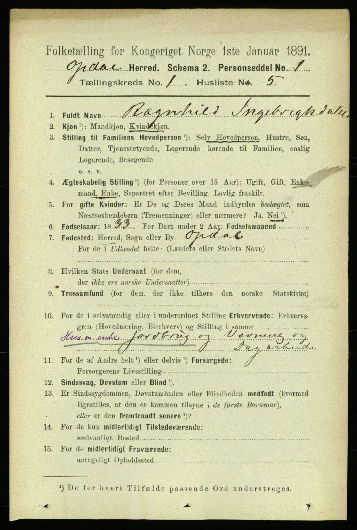 RA, 1891 census for 1634 Oppdal, 1891, p. 130