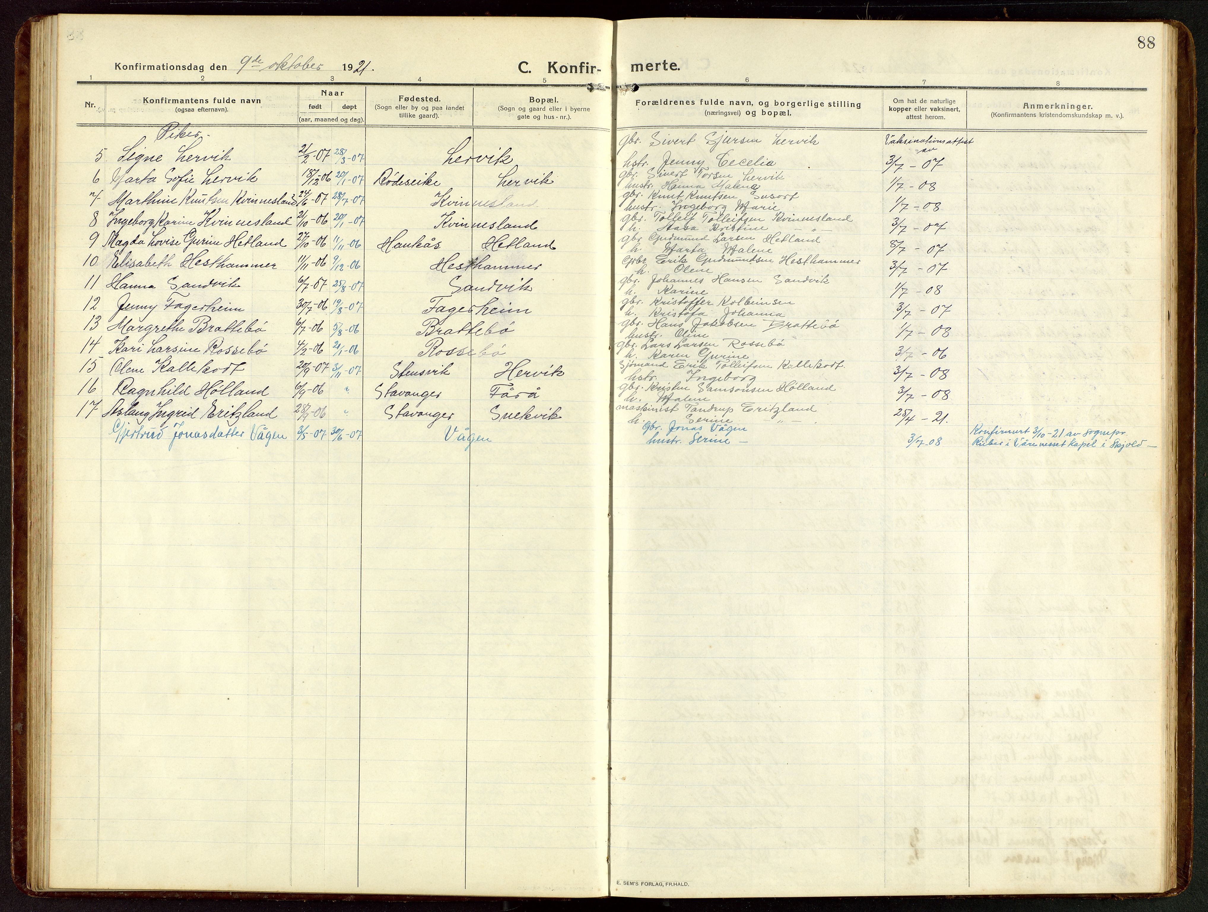 Tysvær sokneprestkontor, SAST/A -101864/H/Ha/Hab/L0011: Parish register (copy) no. B 11, 1913-1946, p. 88