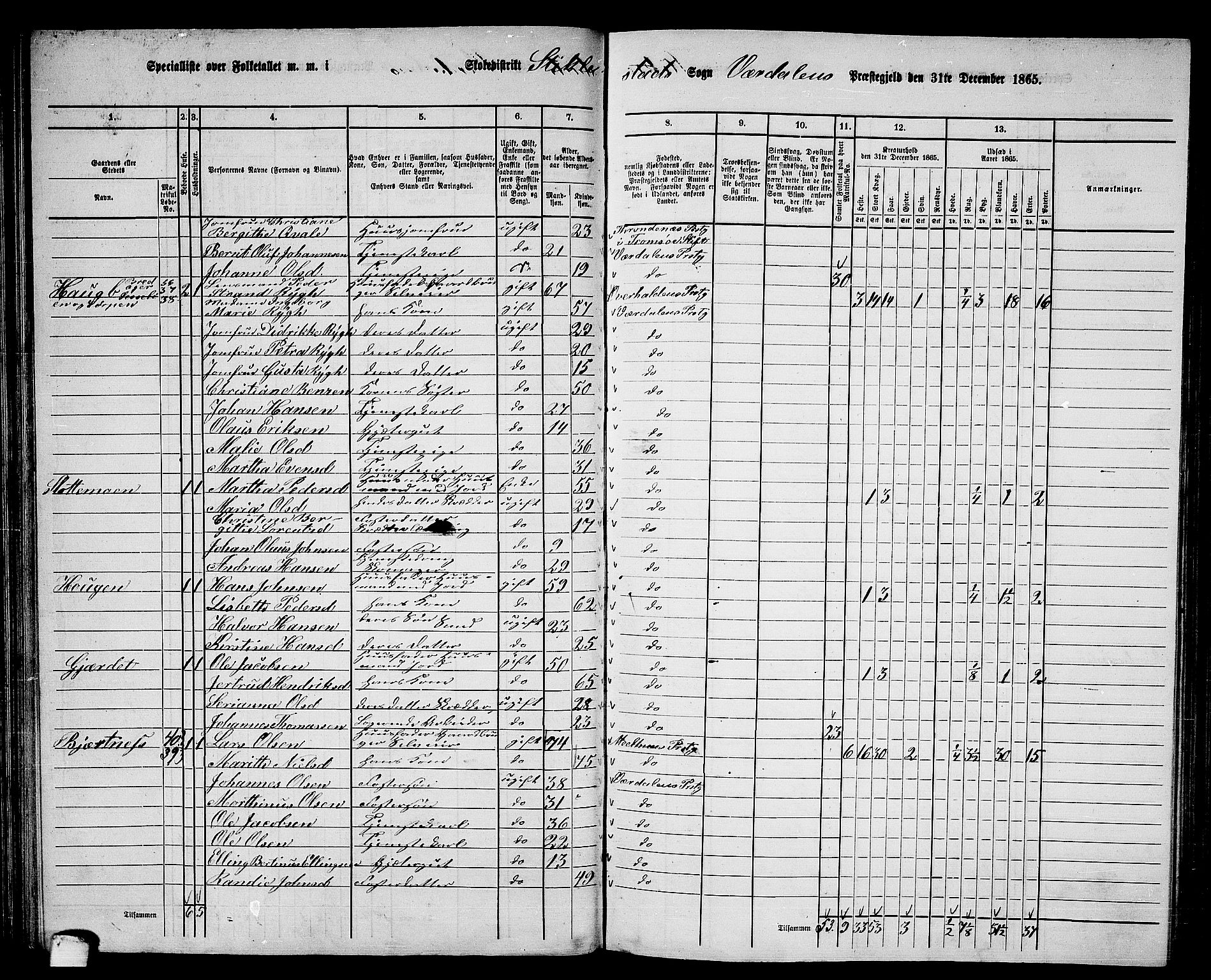 RA, 1865 census for Verdal, 1865, p. 85