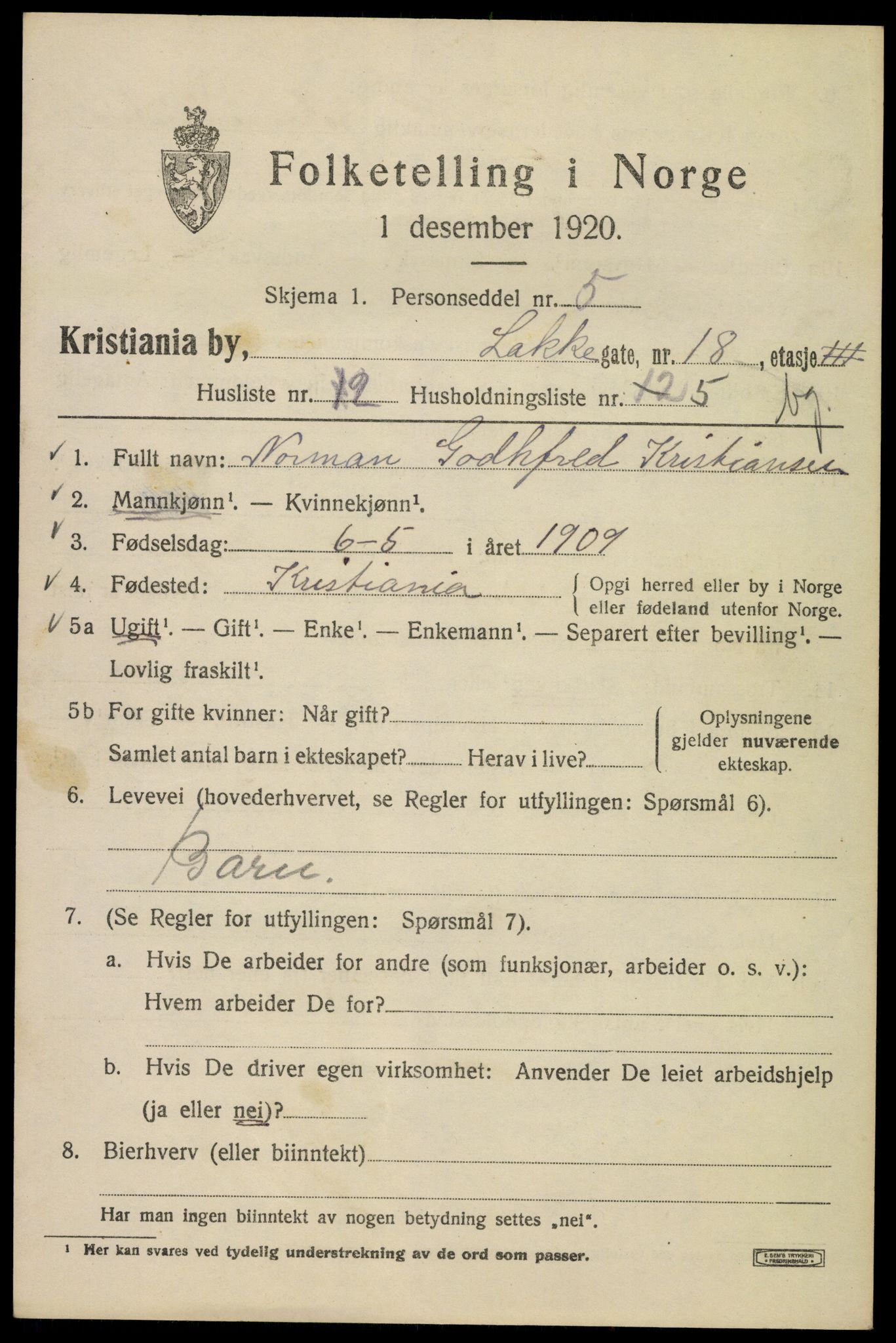 SAO, 1920 census for Kristiania, 1920, p. 355169