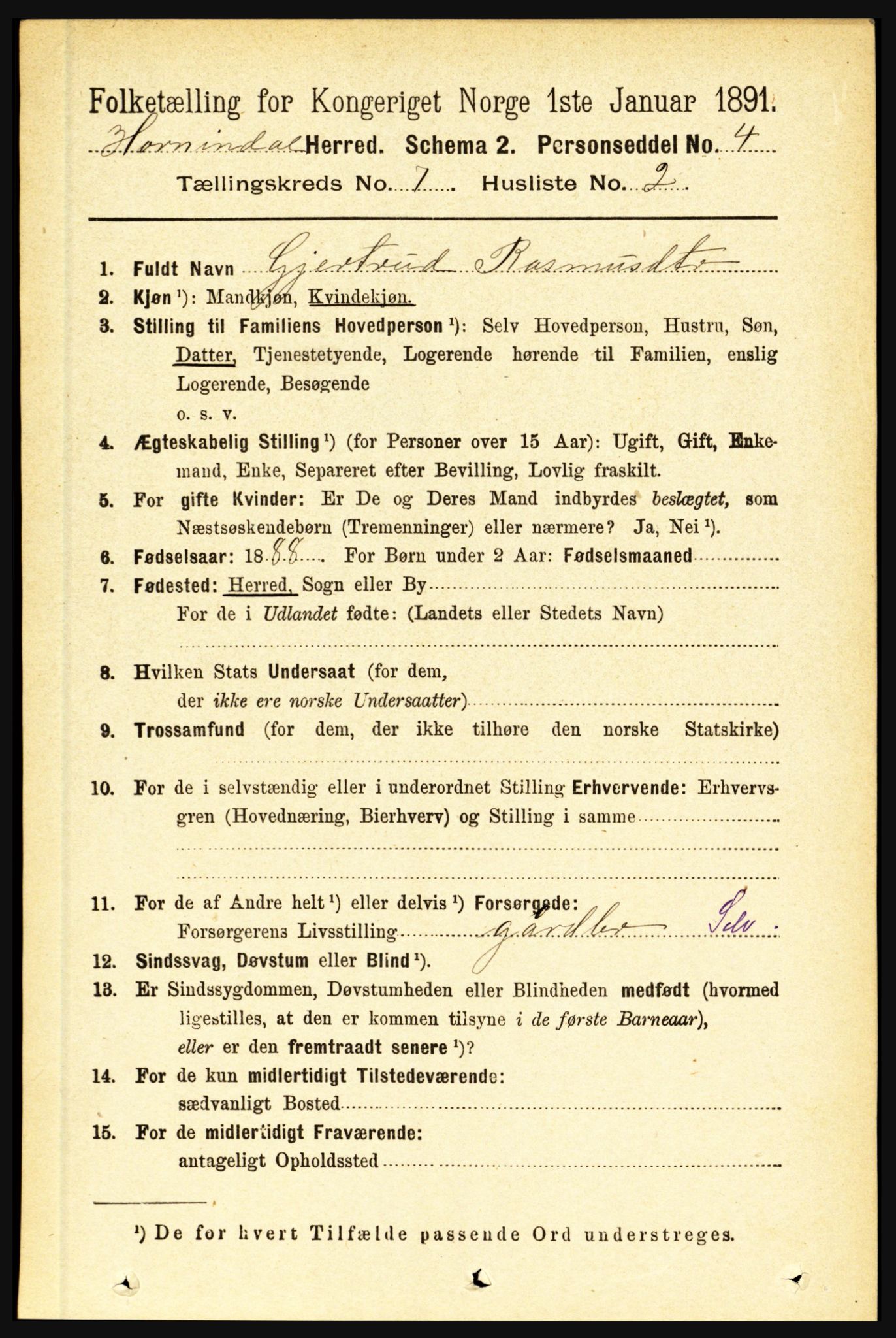 RA, 1891 census for 1444 Hornindal, 1891, p. 1758