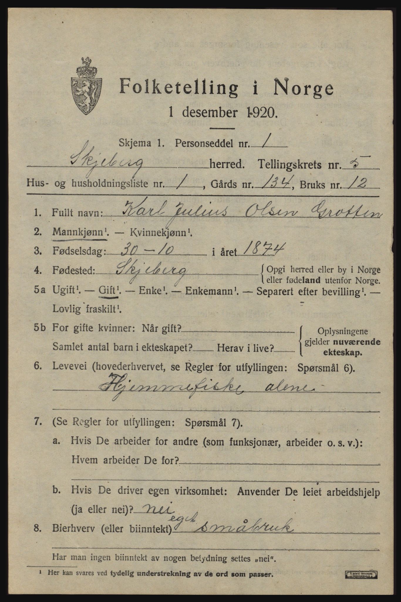 SAO, 1920 census for Skjeberg, 1920, p. 5501