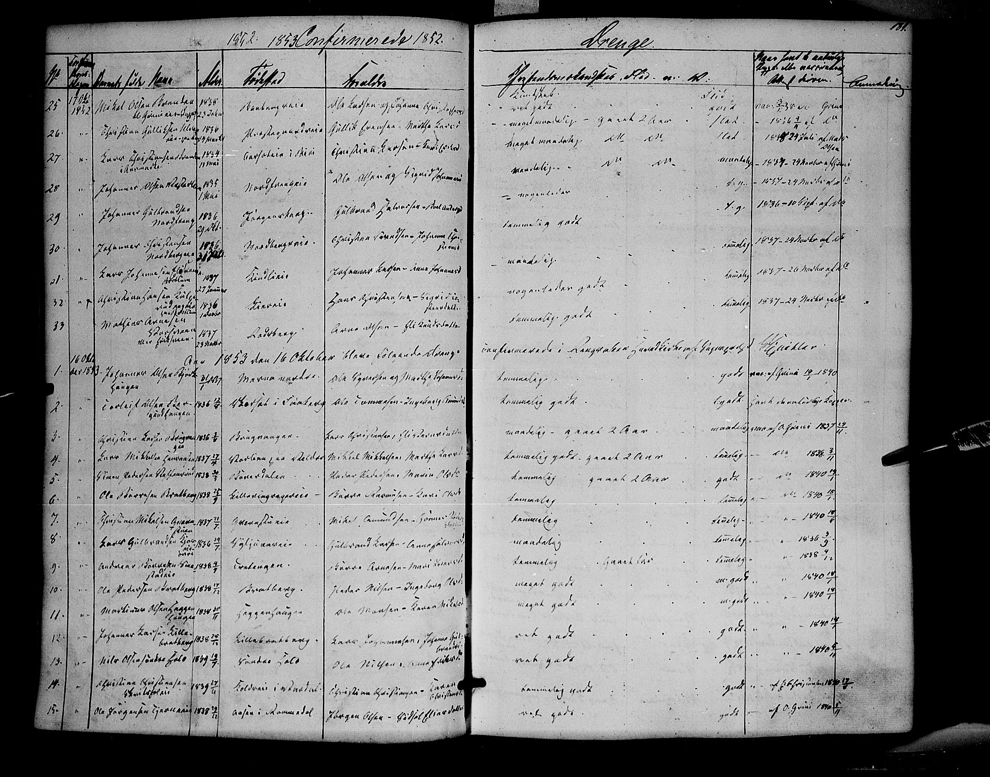 Ringsaker prestekontor, SAH/PREST-014/K/Ka/L0009: Parish register (official) no. 9, 1850-1860, p. 181