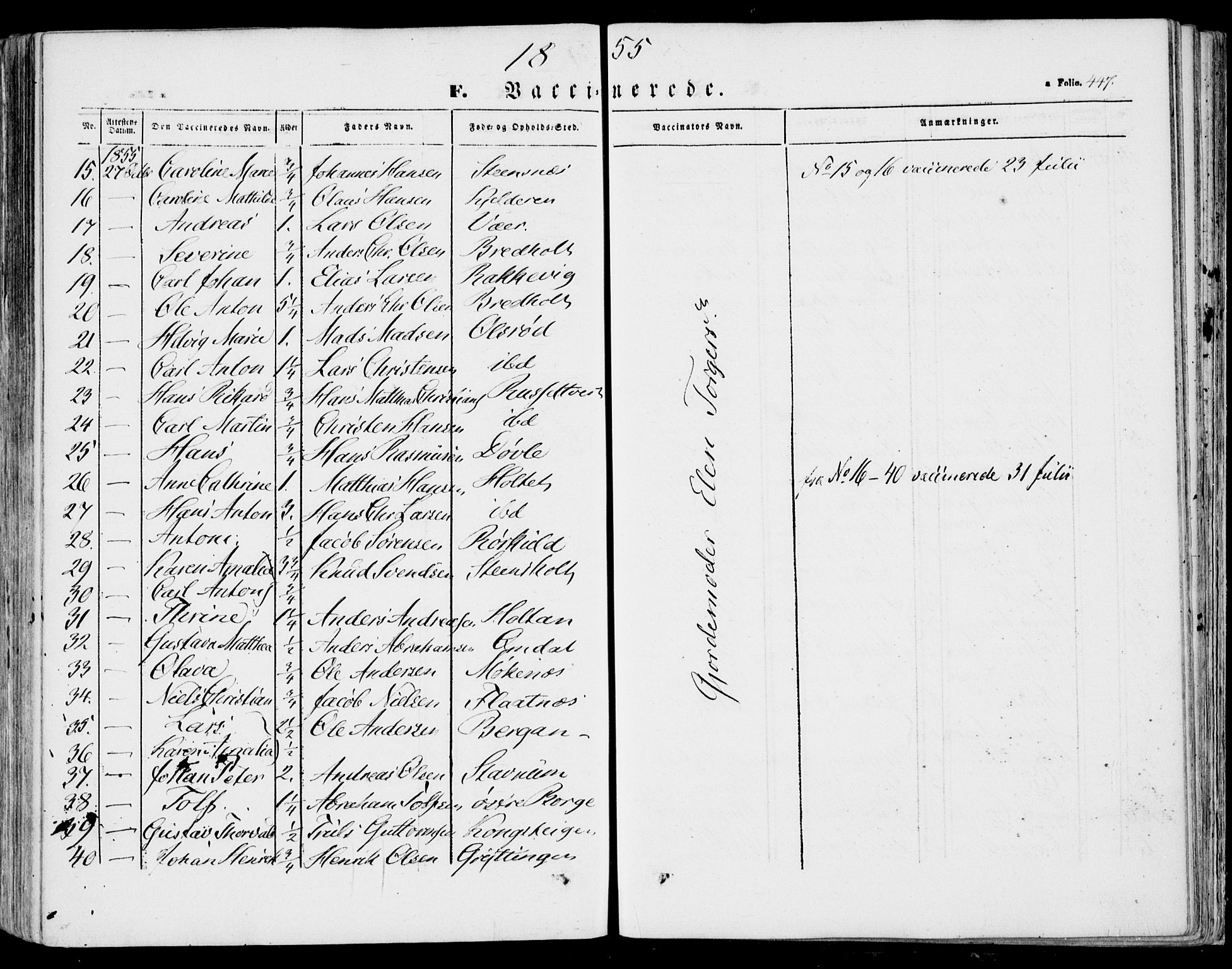 Stokke kirkebøker, SAKO/A-320/F/Fa/L0007: Parish register (official) no. I 7, 1844-1857, p. 447
