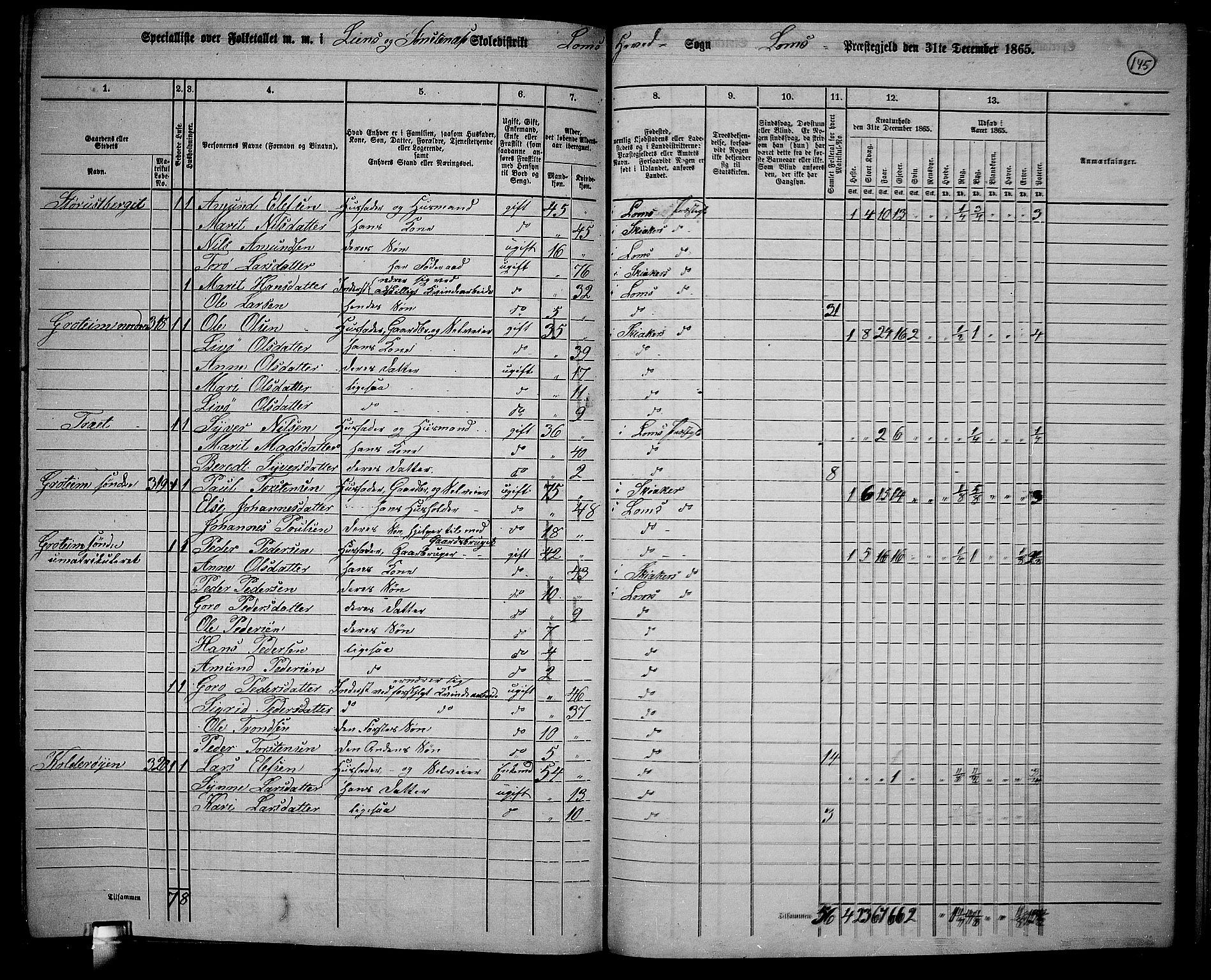 RA, 1865 census for Lom, 1865, p. 131