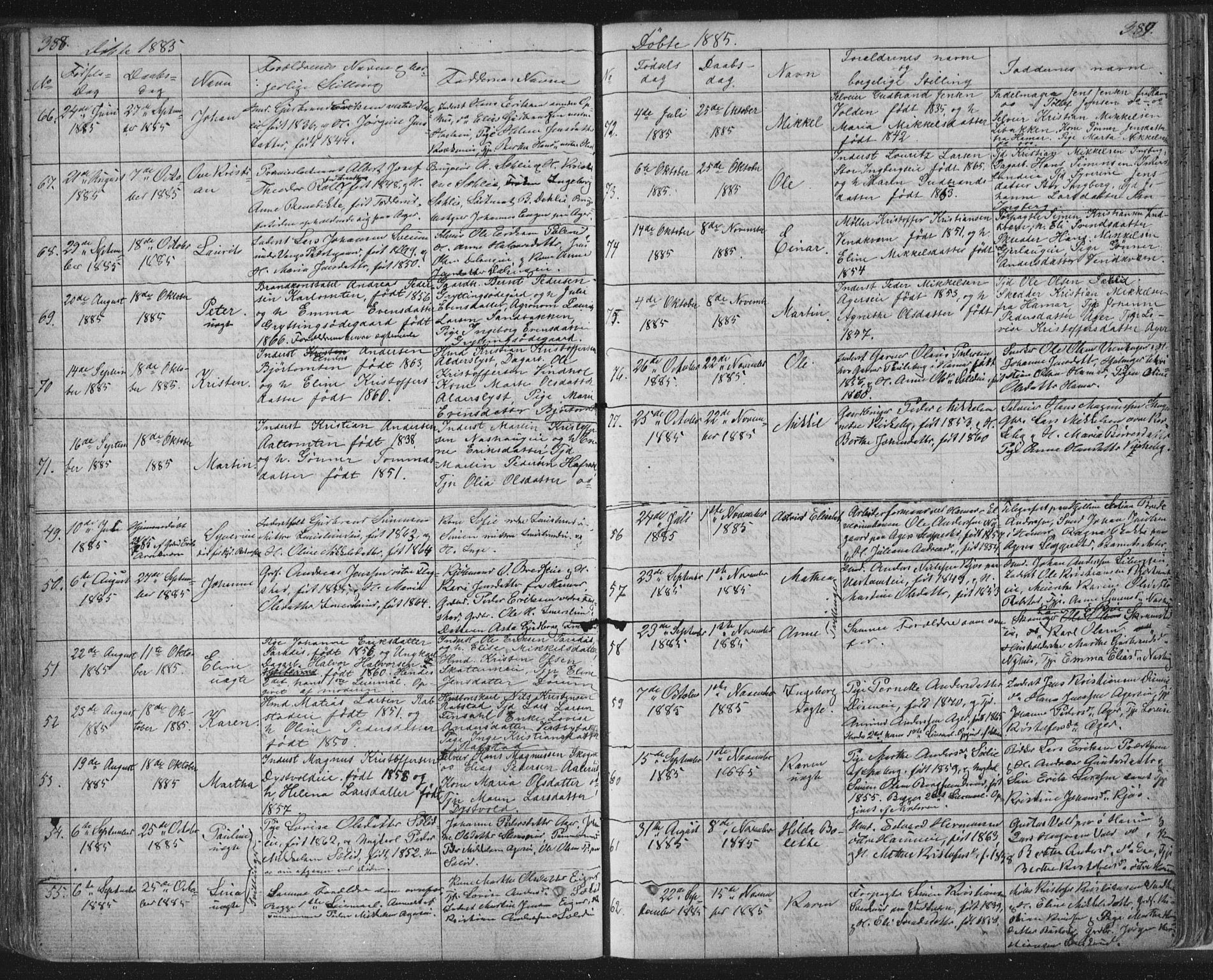 Vang prestekontor, Hedmark, SAH/PREST-008/H/Ha/Hab/L0010A: Parish register (copy) no. 10a, 1854-1896, p. 388-389
