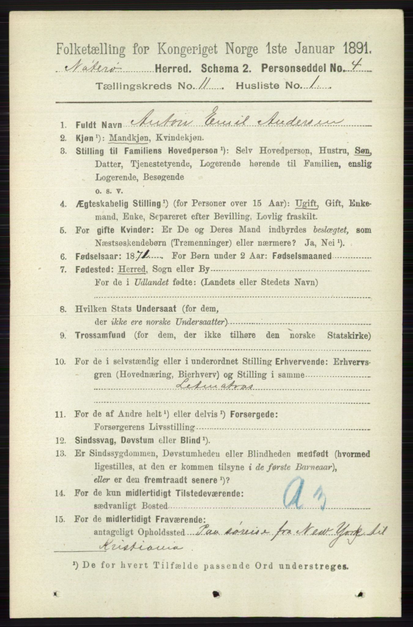 RA, 1891 census for 0722 Nøtterøy, 1891, p. 5816