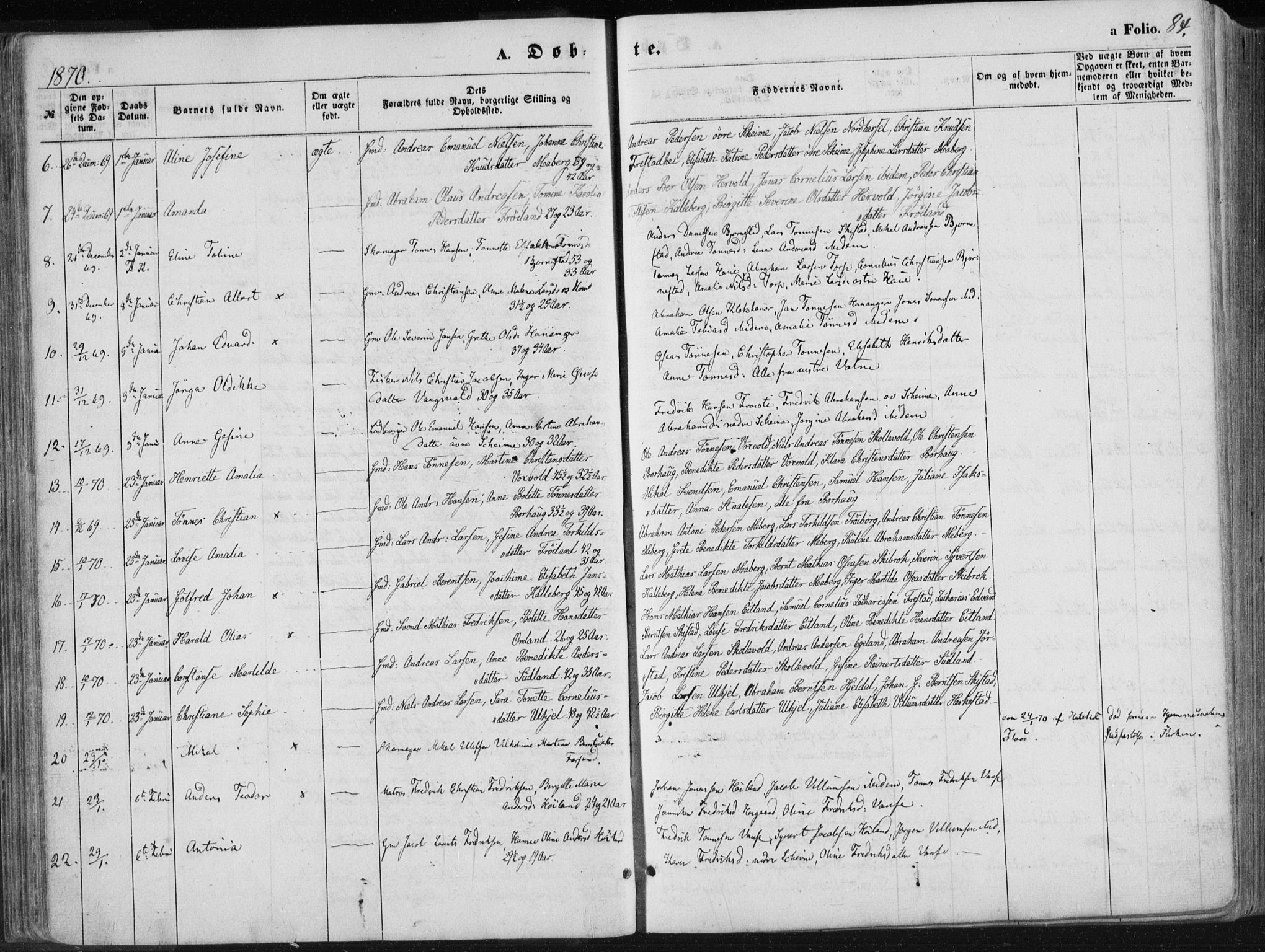 Lista sokneprestkontor, AV/SAK-1111-0027/F/Fa/L0011: Parish register (official) no. A 11, 1861-1878, p. 84