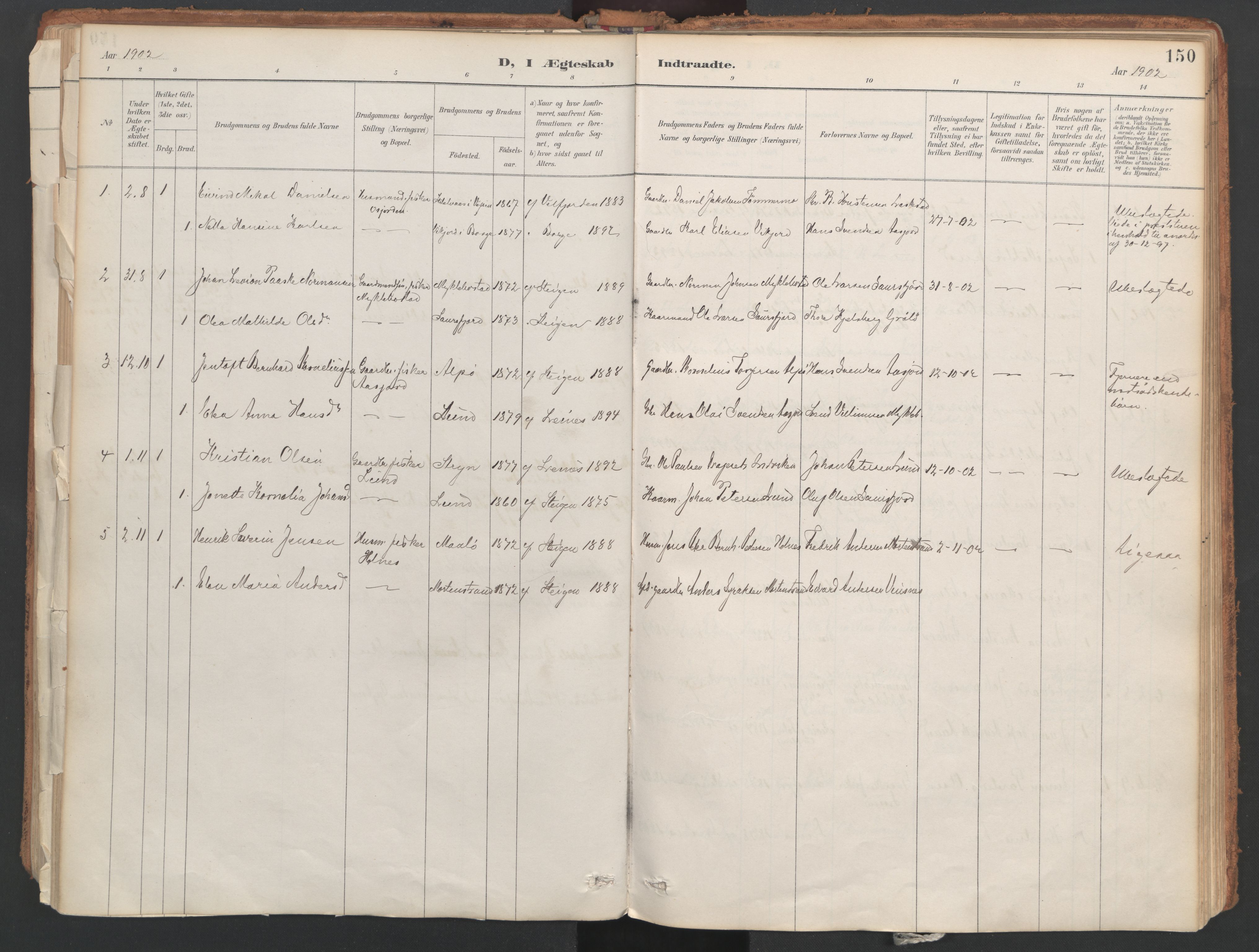 Ministerialprotokoller, klokkerbøker og fødselsregistre - Nordland, AV/SAT-A-1459/857/L0822: Parish register (official) no. 857A02, 1890-1917, p. 150