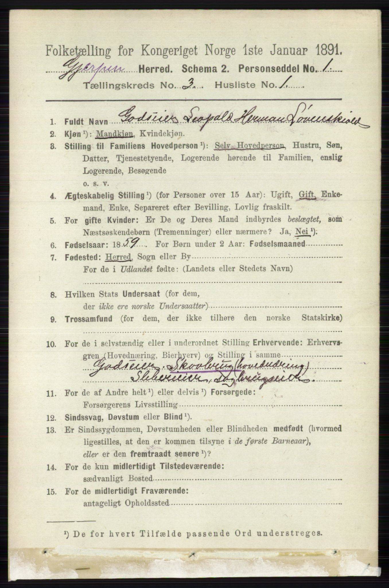 RA, 1891 census for 0812 Gjerpen, 1891, p. 1458