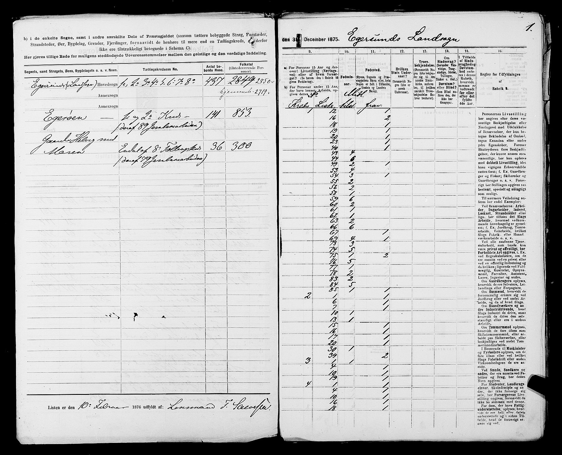 SAST, 1875 census for 1116L Eigersund/Eigersund og Ogna, 1875, p. 4