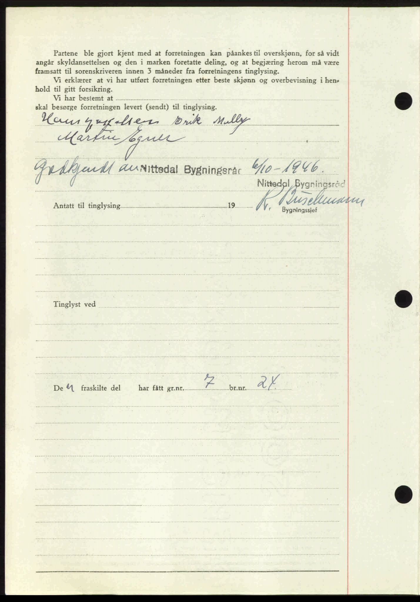 Nedre Romerike sorenskriveri, AV/SAO-A-10469/G/Gb/Gbd/L0017: Mortgage book no. 17, 1946-1946, Diary no: : 3841/1946