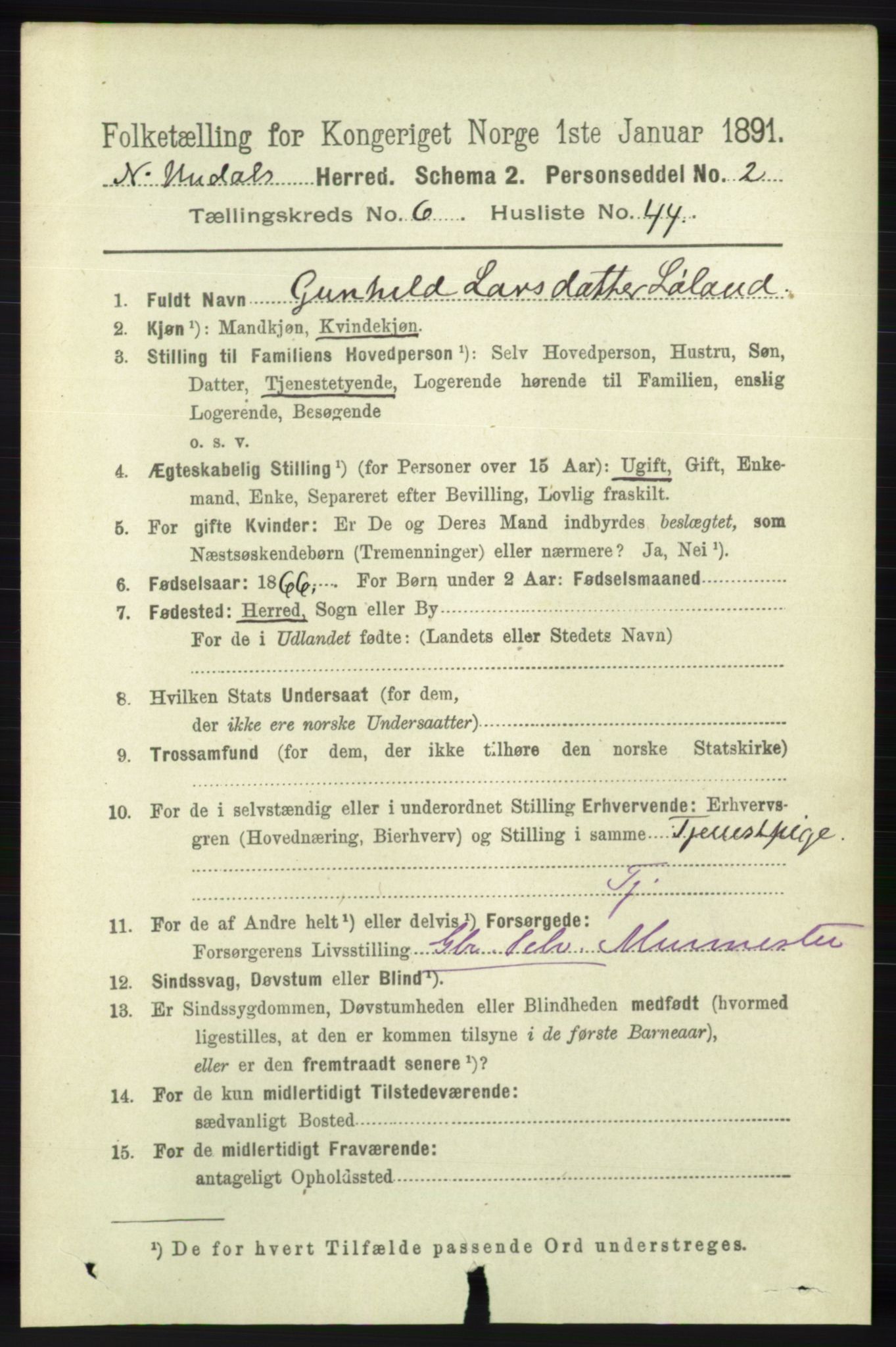 RA, 1891 census for 1028 Nord-Audnedal, 1891, p. 1728