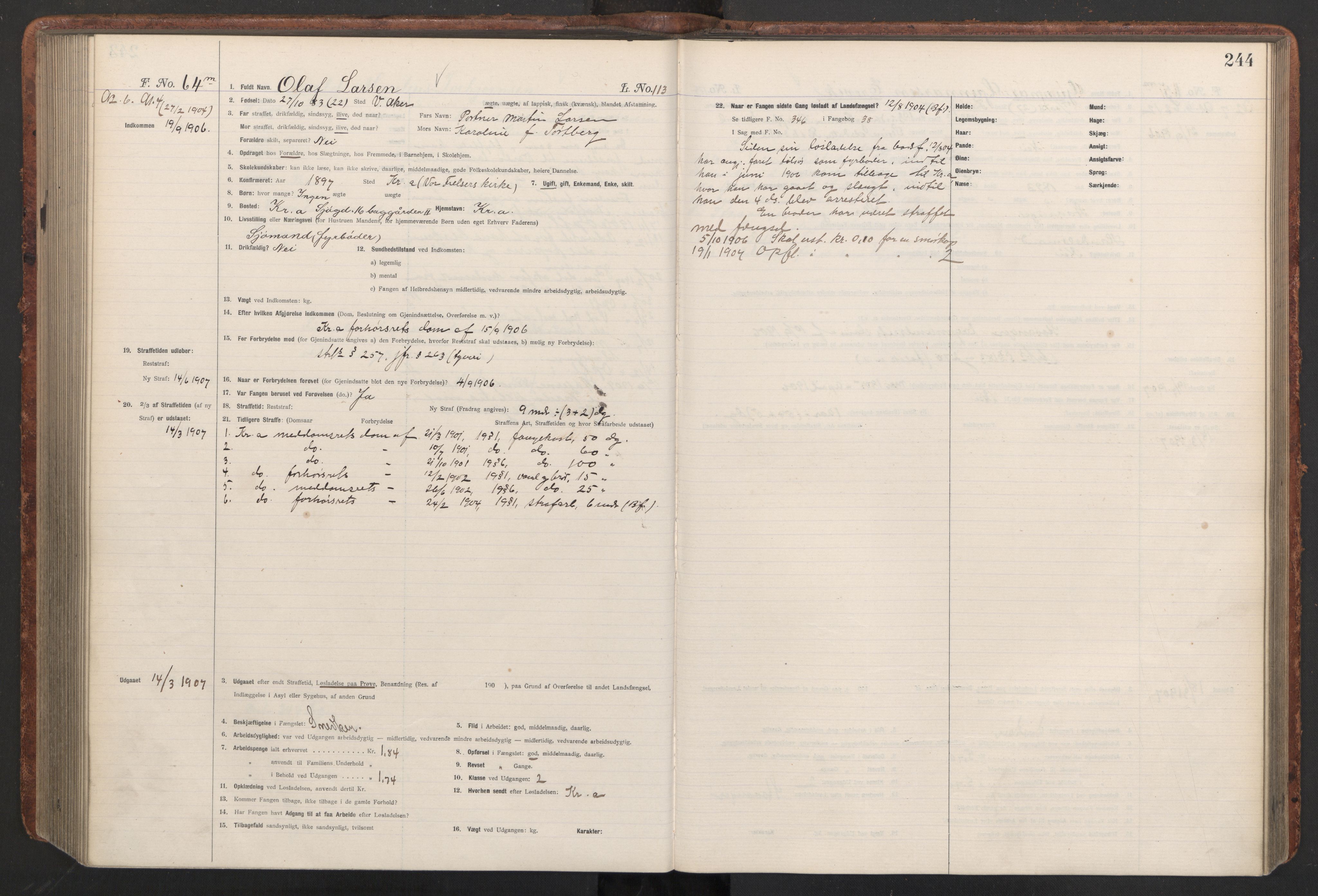 Botsfengslet, AV/RA-S-1539/D/Db/Dbb/L0040: 821l - 171m, 1905-1907, p. 244