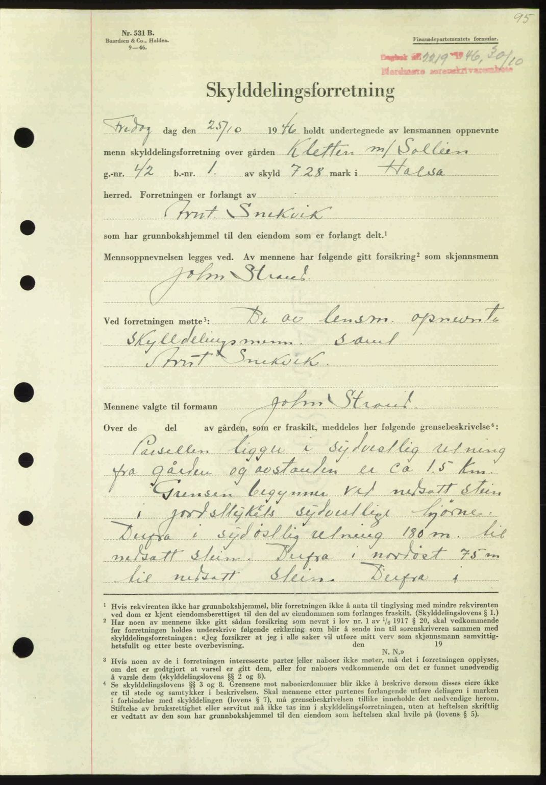 Nordmøre sorenskriveri, AV/SAT-A-4132/1/2/2Ca: Mortgage book no. A103, 1946-1947, Diary no: : 2219/1946