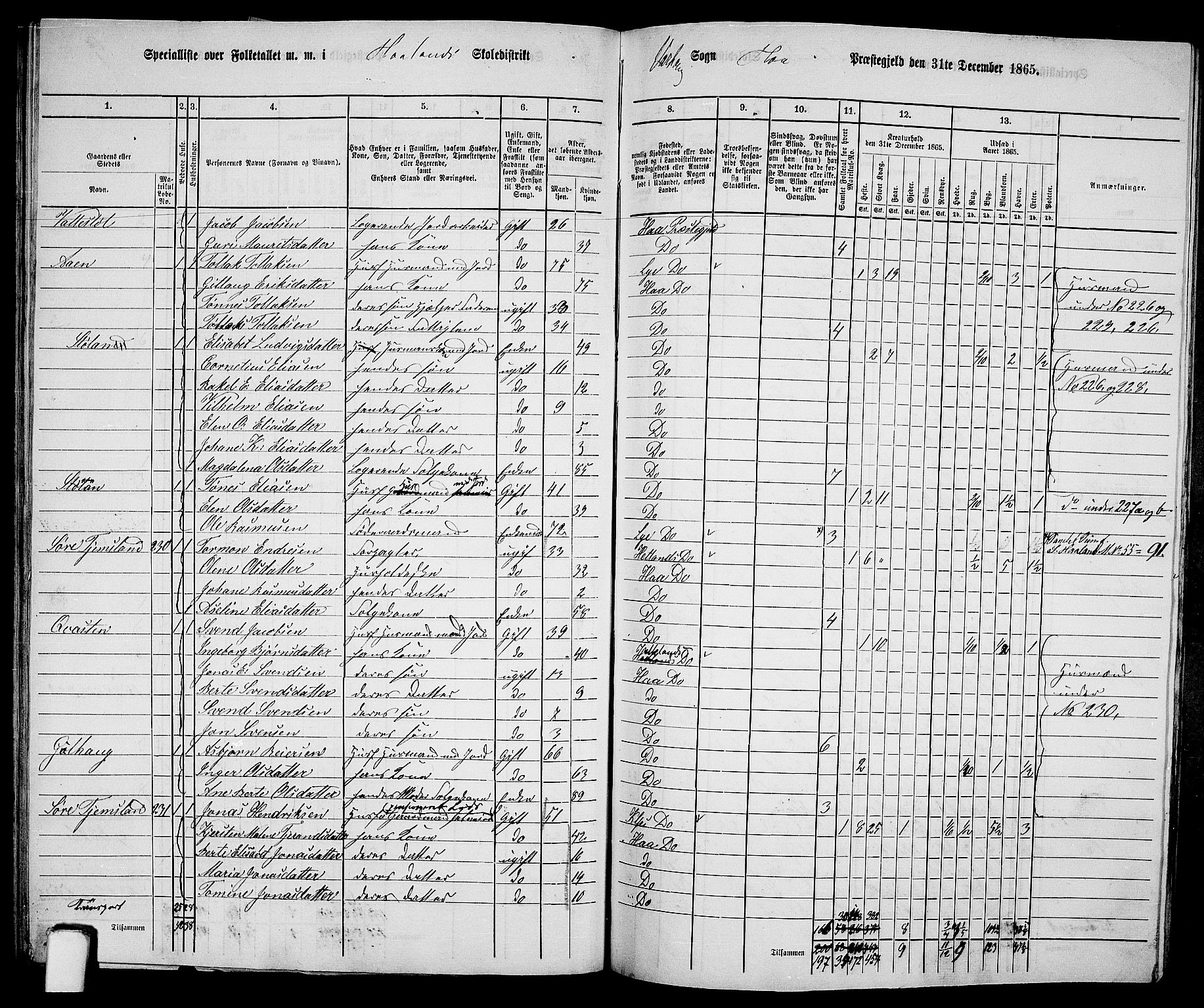 RA, 1865 census for Hå, 1865, p. 98