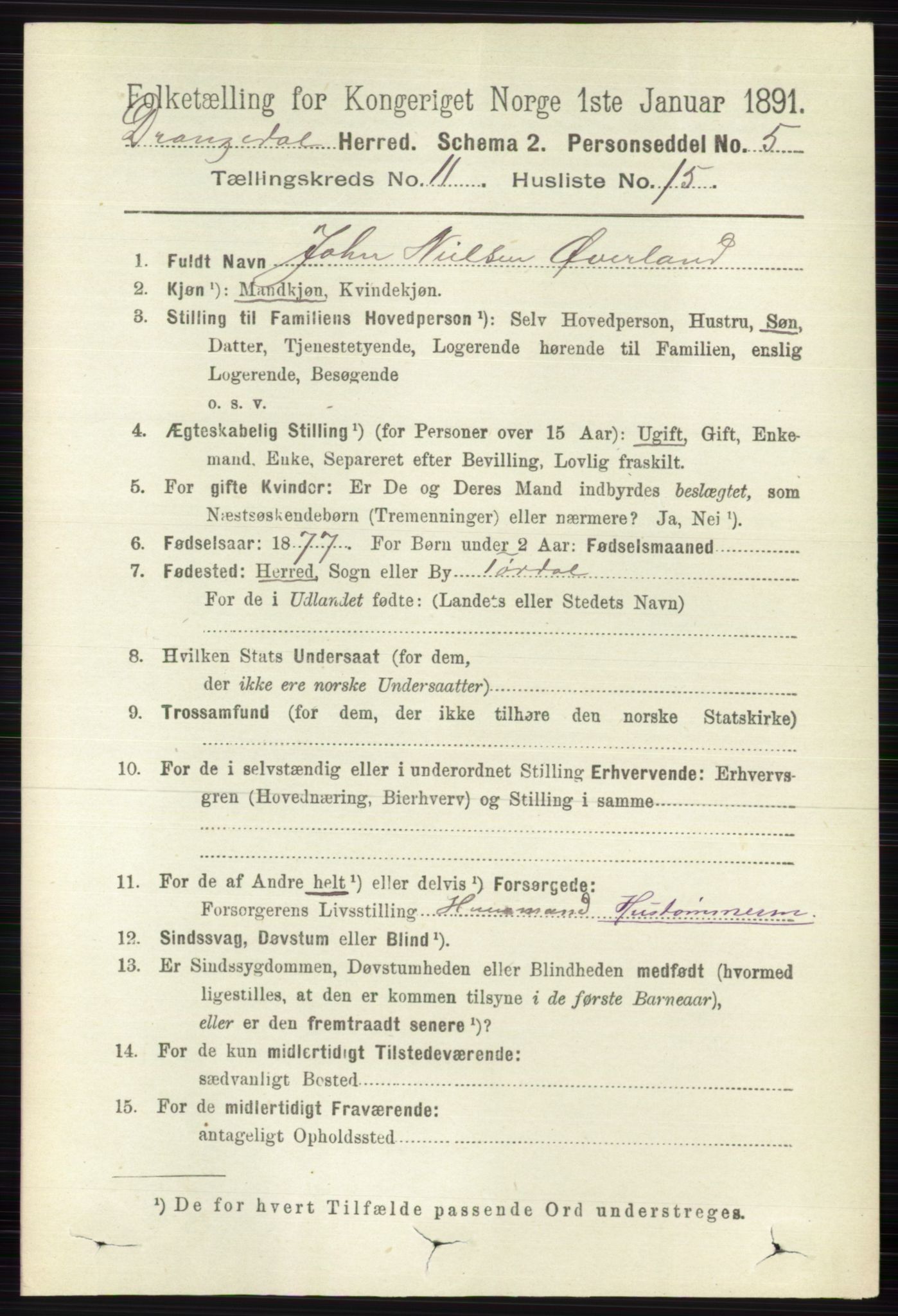 RA, 1891 census for 0817 Drangedal, 1891, p. 3992