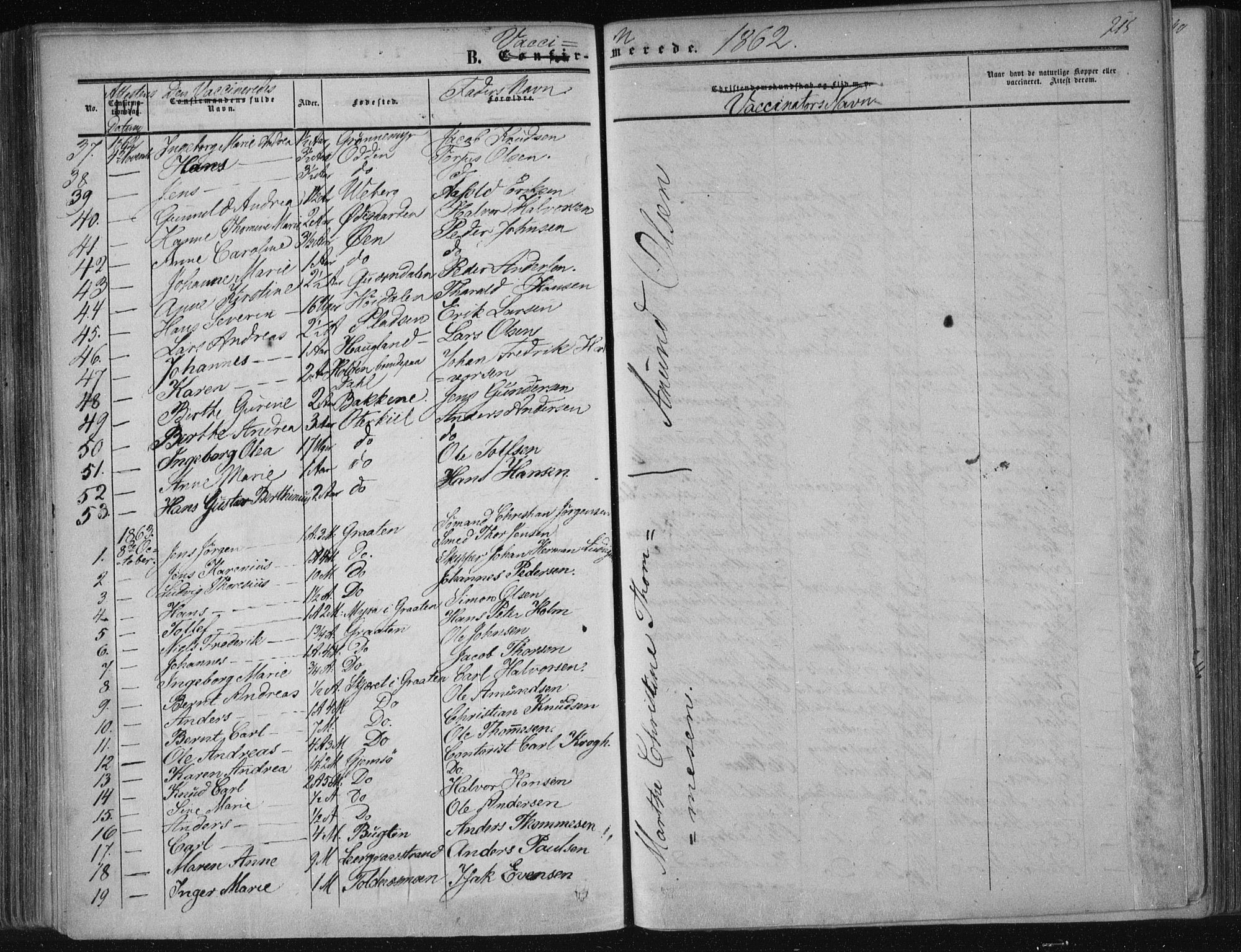 Solum kirkebøker, SAKO/A-306/F/Fa/L0007: Parish register (official) no. I 7, 1856-1864, p. 215