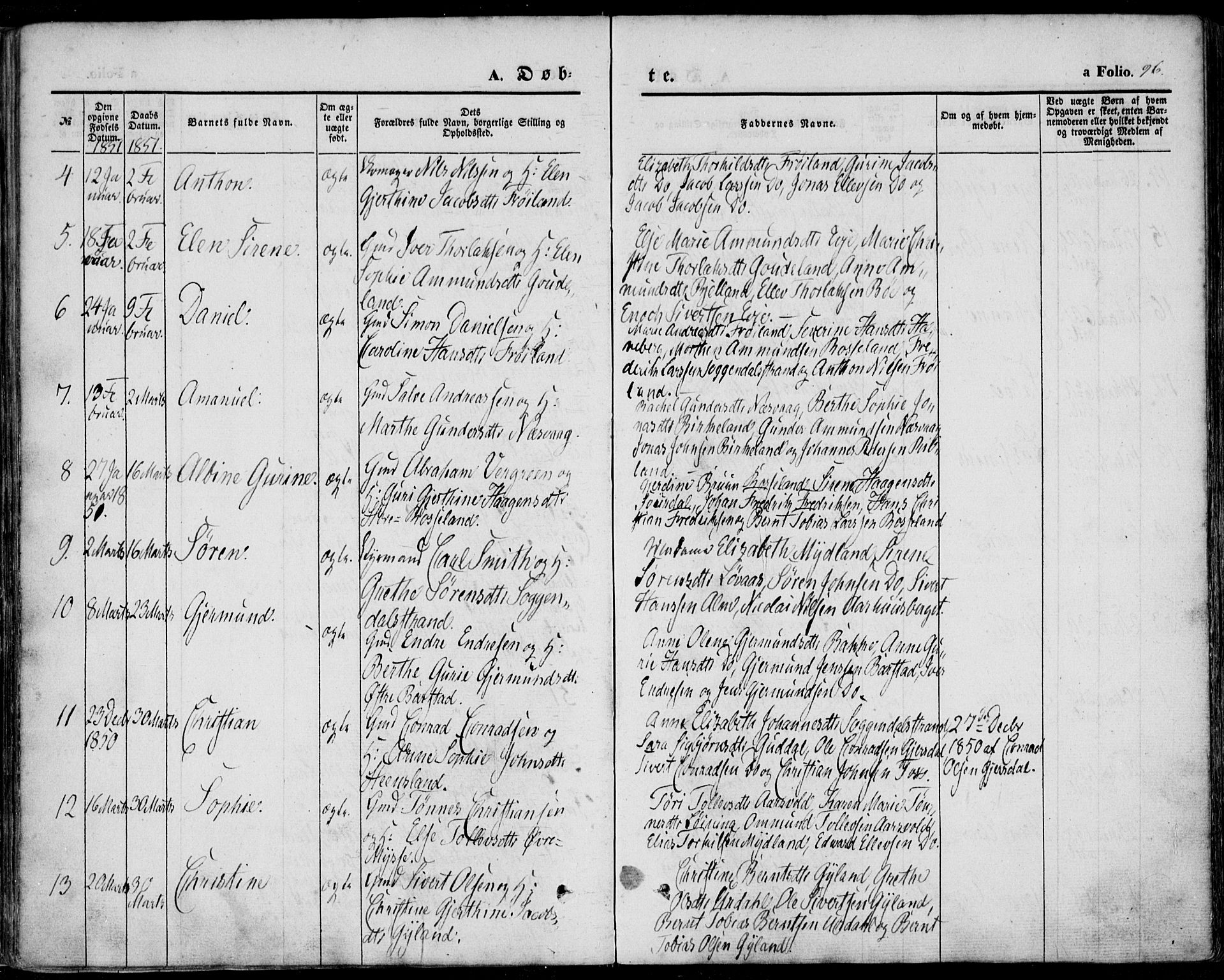 Sokndal sokneprestkontor, AV/SAST-A-101808: Parish register (official) no. A 8.1, 1842-1857, p. 96