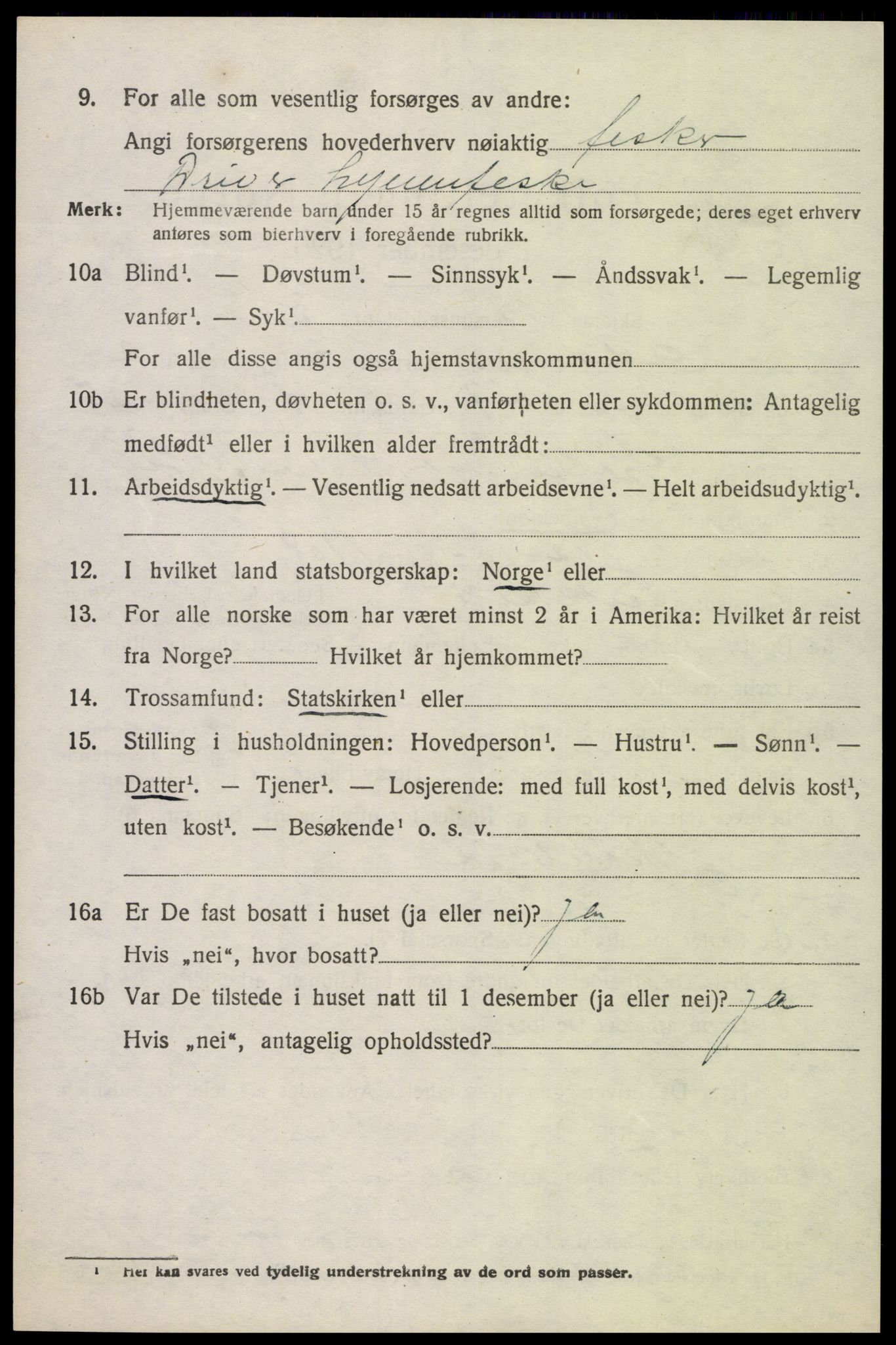 SAK, 1920 census for Oddernes, 1920, p. 3308
