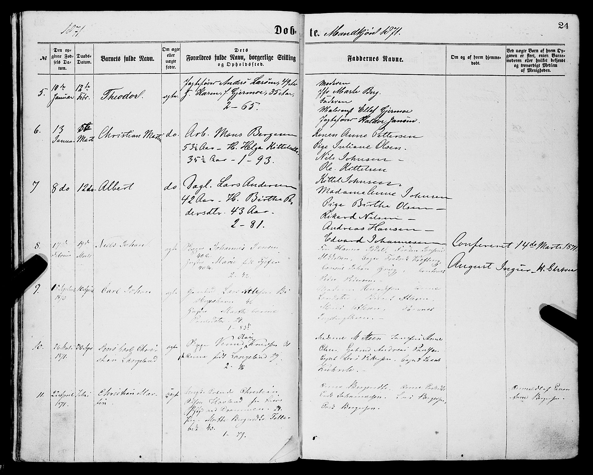 Sandviken Sokneprestembete, AV/SAB-A-77601/H/Ha/L0001: Parish register (official) no. A 1, 1867-1877, p. 24