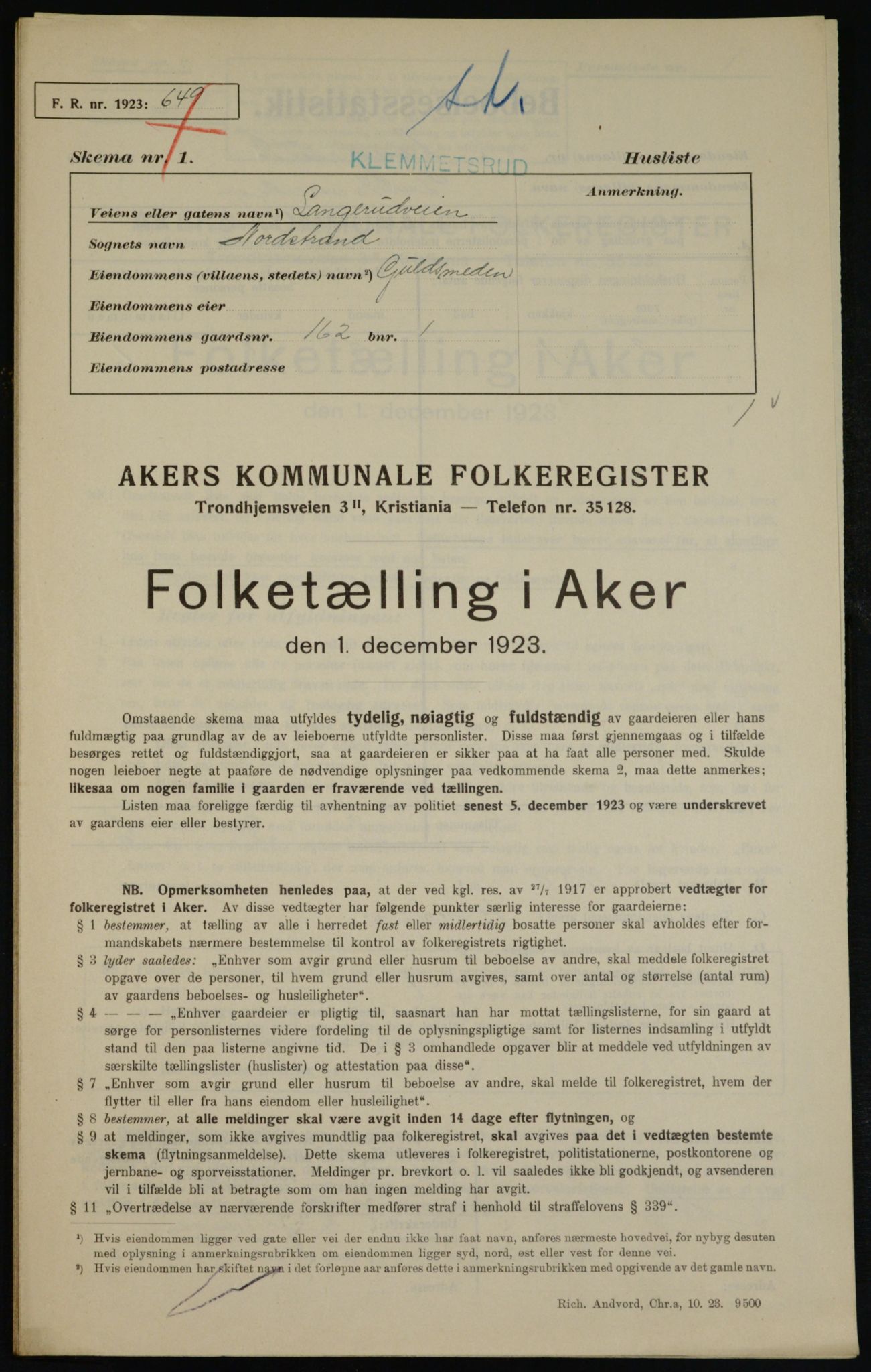 , Municipal Census 1923 for Aker, 1923, p. 40600